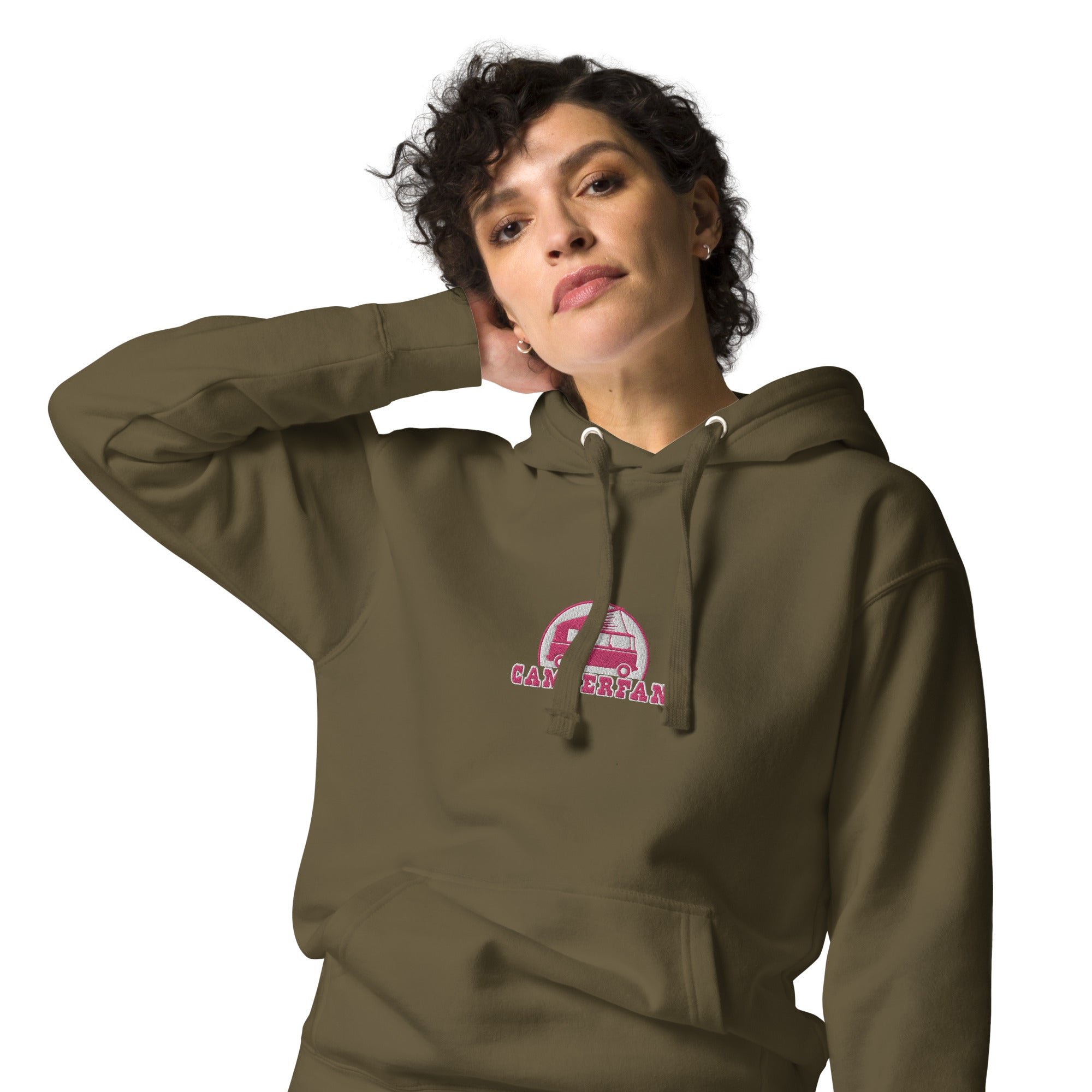 Unisex Cotton Hoodie Camperfan flamingo/white embroidered pattern