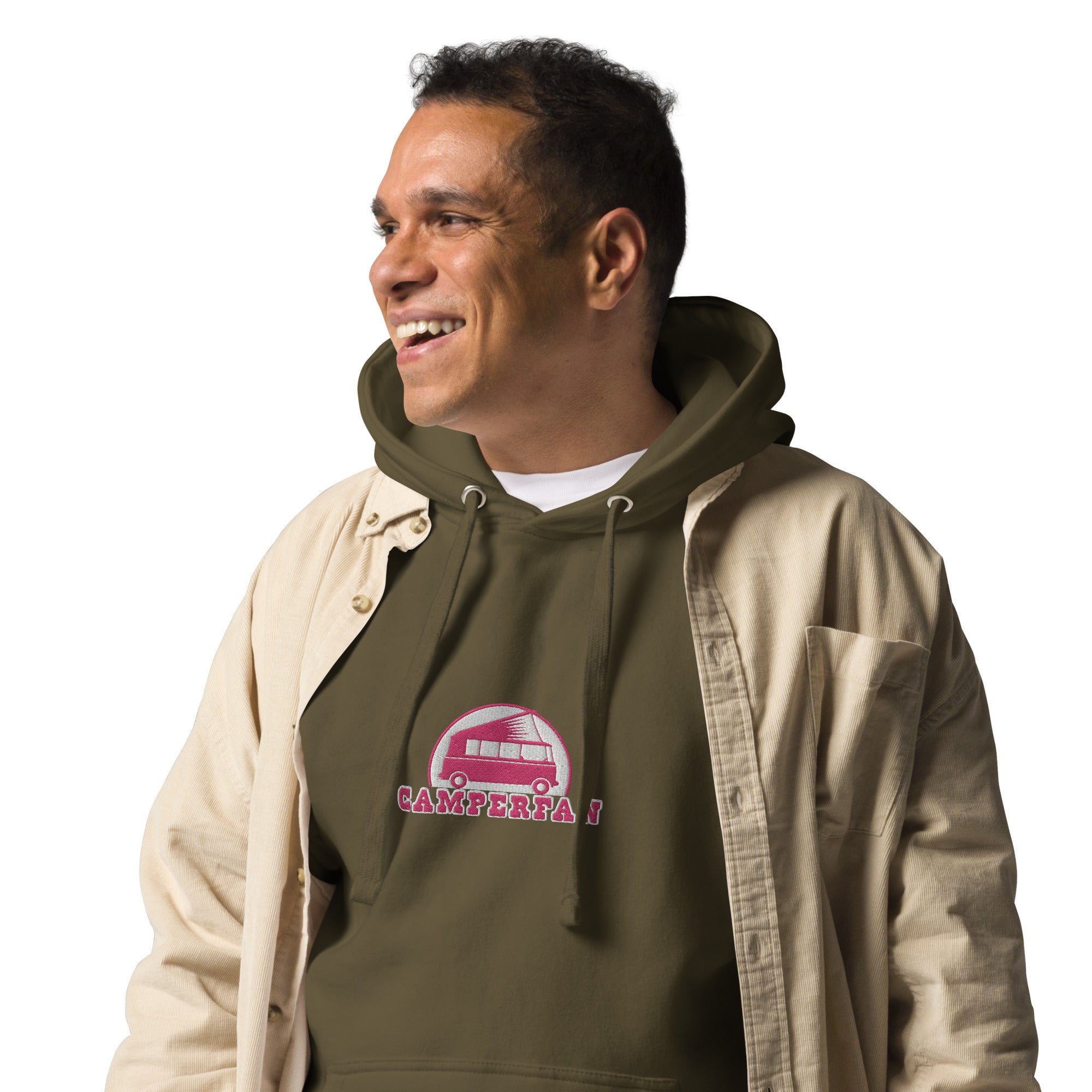Unisex Cotton Hoodie Camperfan flamingo/white embroidered pattern