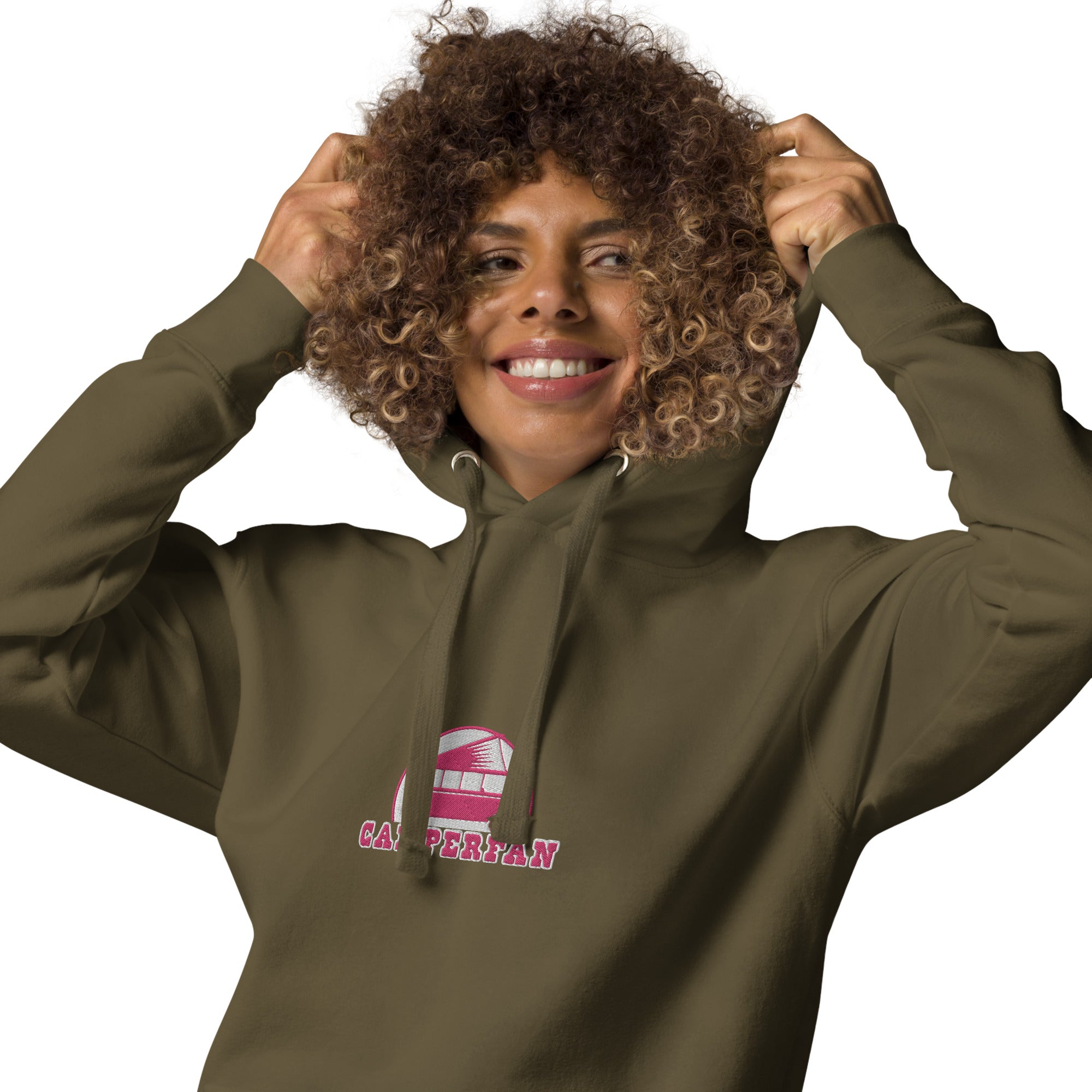 Unisex Cotton Hoodie Camperfan flamingo/white embroidered pattern