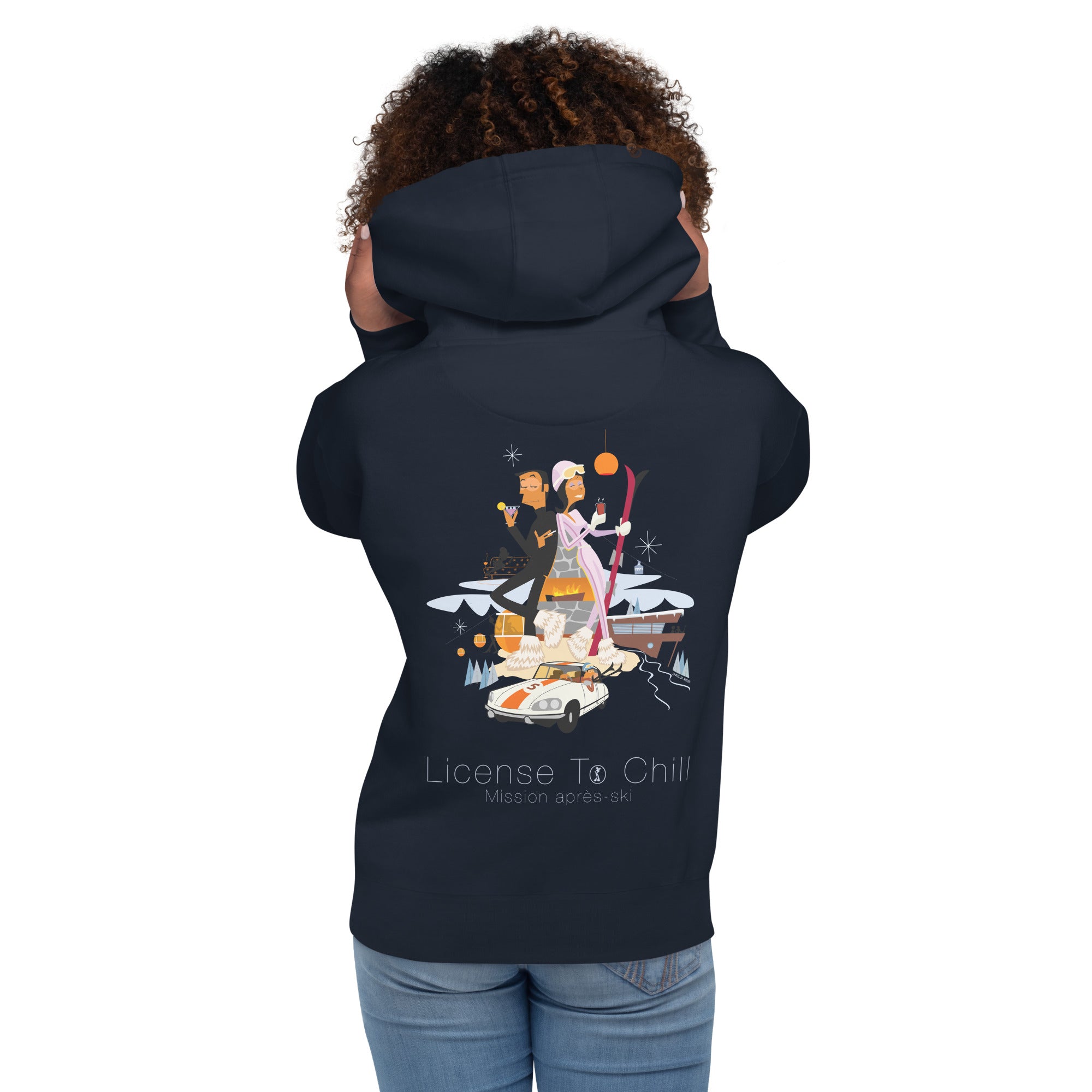 Sweat à capuche unisexe en coton License To Chill Mission Après-Ski (face & dos)