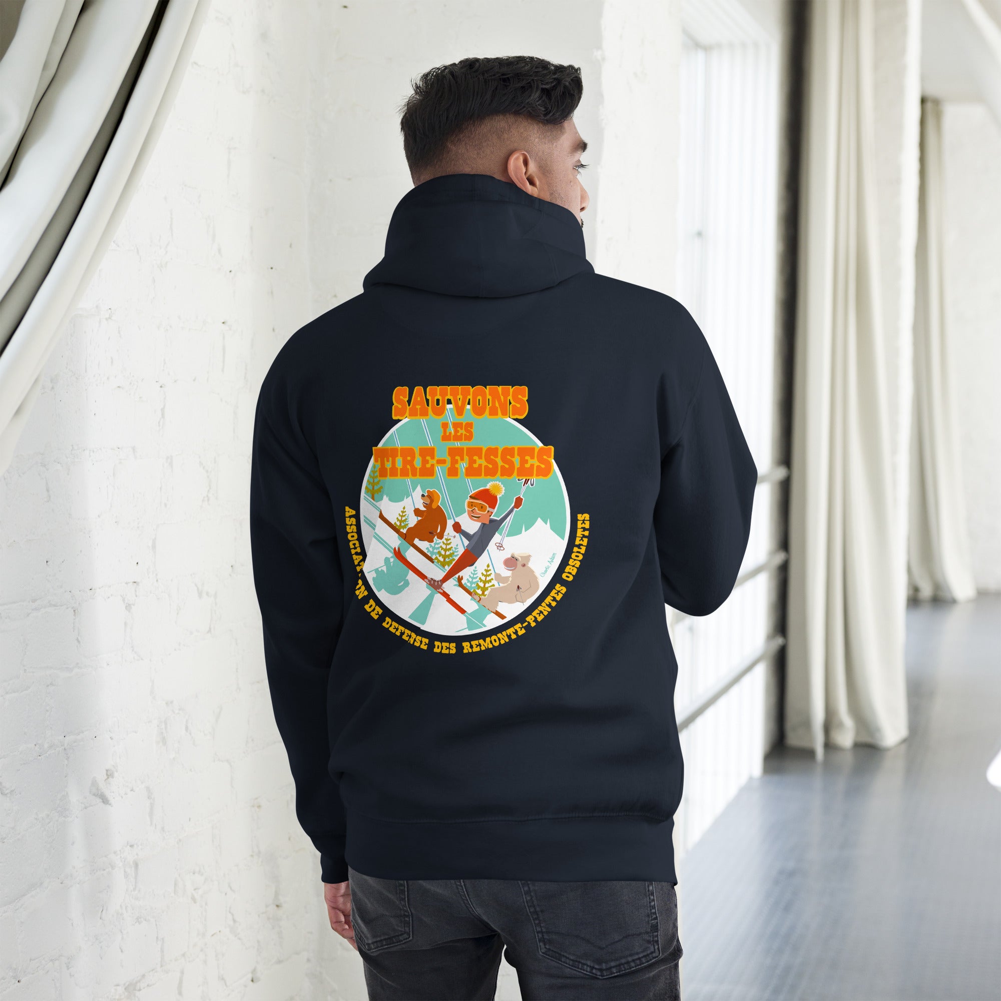 Sweat à capuche unisexe en coton Sauvons les Tires-fesses (face & dos)