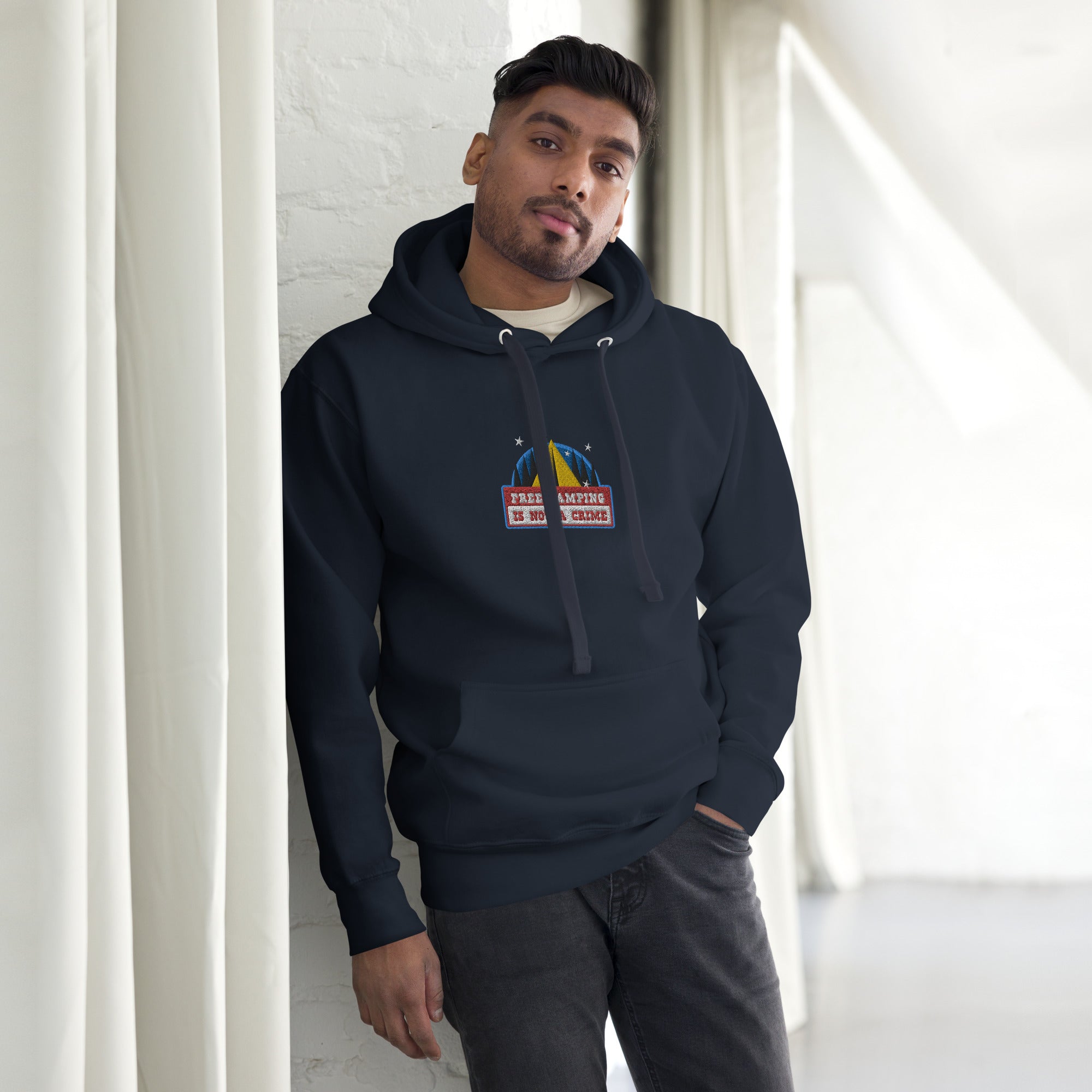 Unisex Cotton Hoodie Free camping is not a crime graphic embroidered pattern
