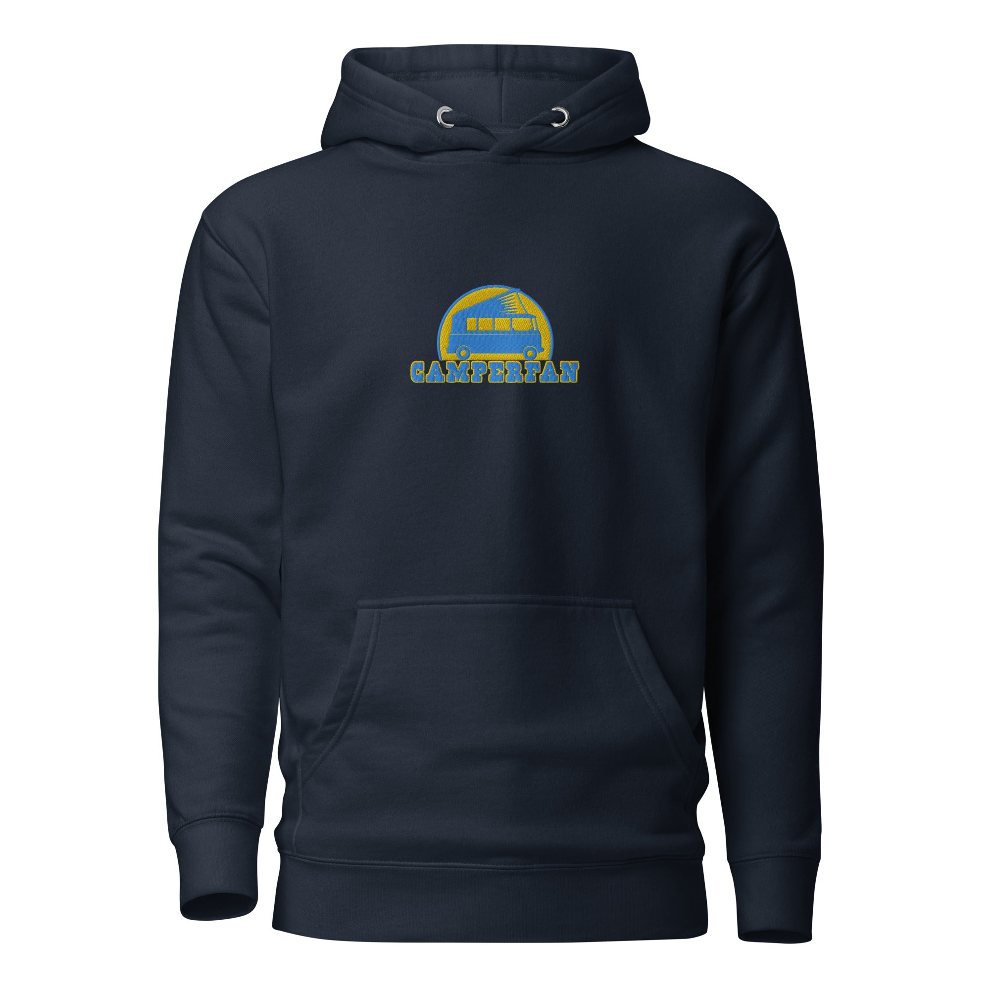 Unisex Cotton Hoodie Camperfan aqua/gold embroidered pattern