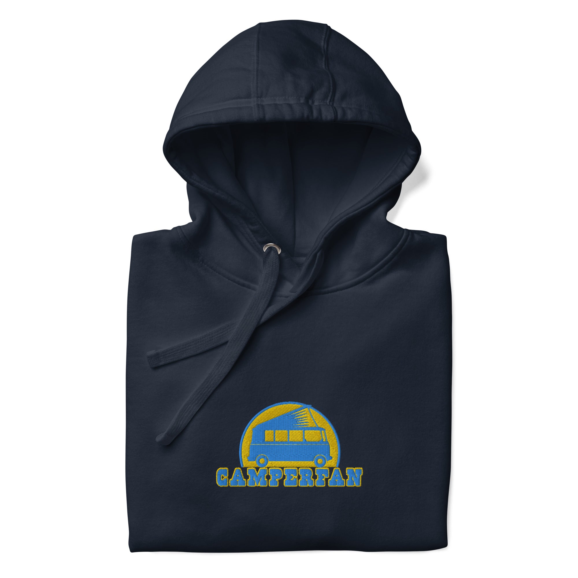 Unisex Cotton Hoodie Camperfan aqua/gold embroidered pattern