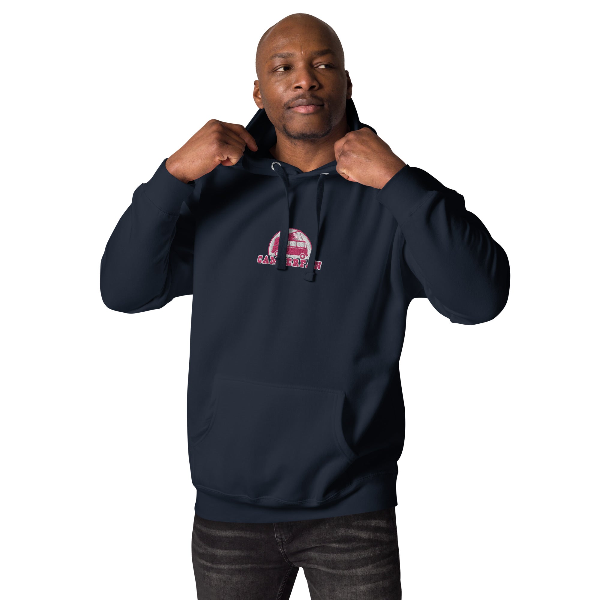 Unisex Cotton Hoodie Camperfan flamingo/white embroidered pattern