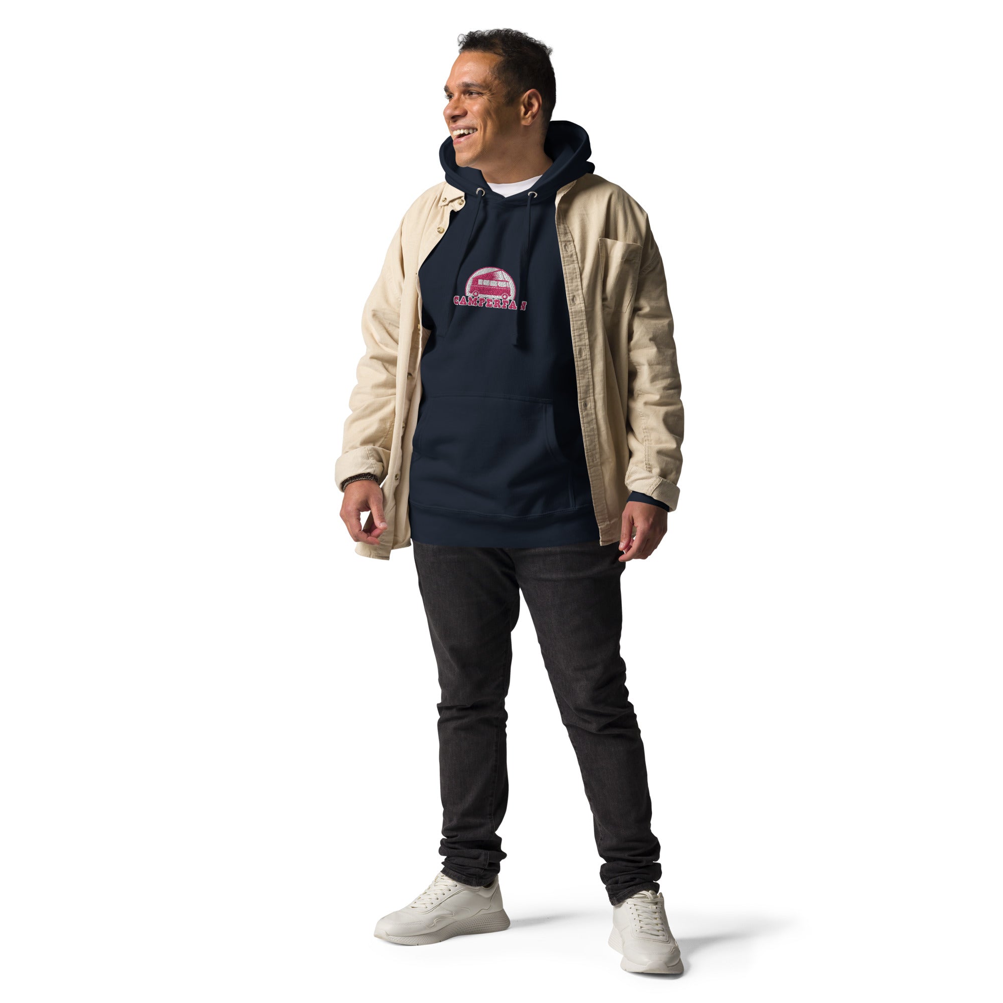 Unisex Cotton Hoodie Camperfan flamingo/white embroidered pattern