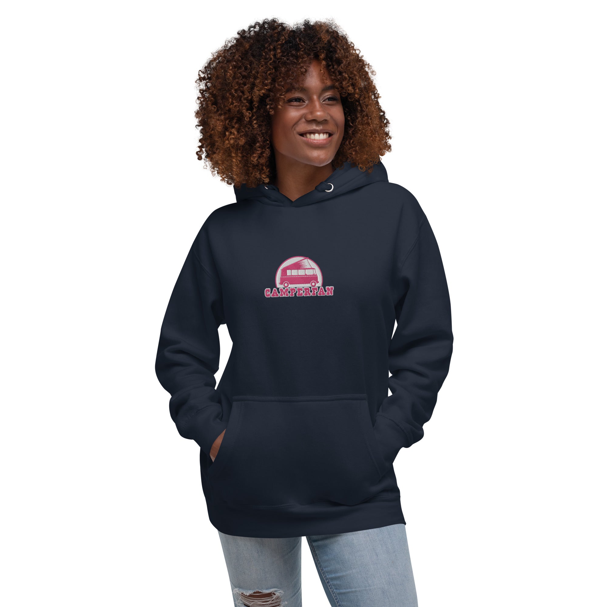 Unisex Cotton Hoodie Camperfan flamingo/white embroidered pattern