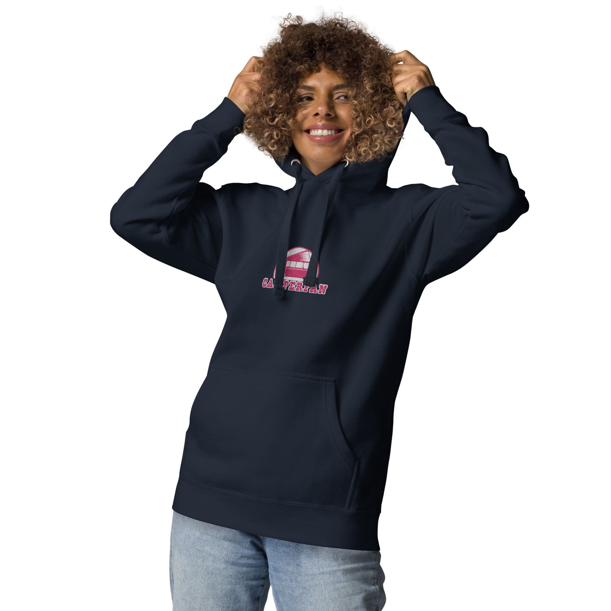 Unisex Cotton Hoodie Camperfan flamingo/white embroidered pattern