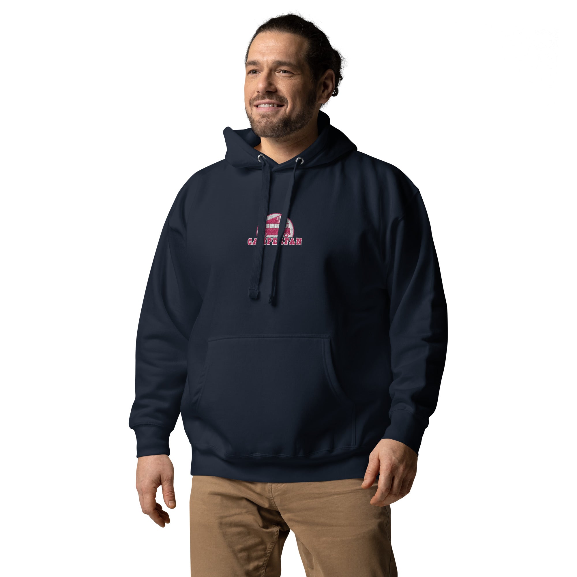 Unisex Cotton Hoodie Camperfan flamingo/white embroidered pattern