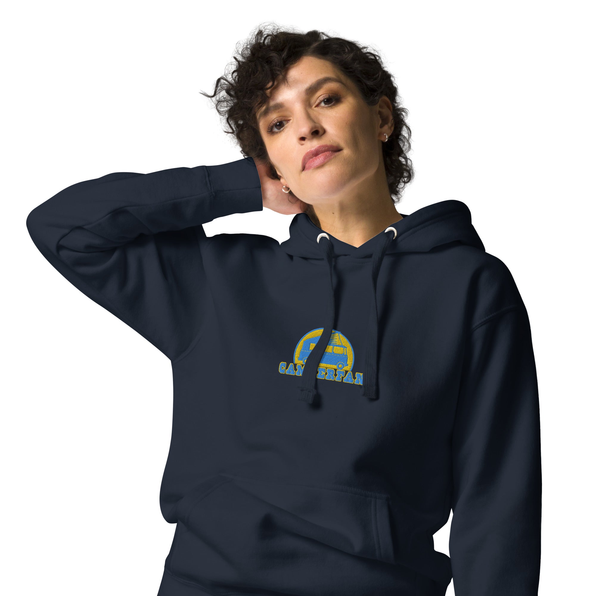 Unisex Cotton Hoodie Camperfan aqua/gold embroidered pattern