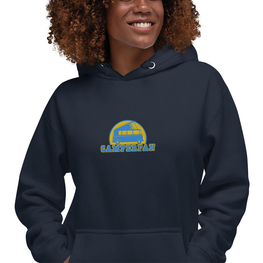Unisex Cotton Hoodie Camperfan aqua/gold embroidered pattern
