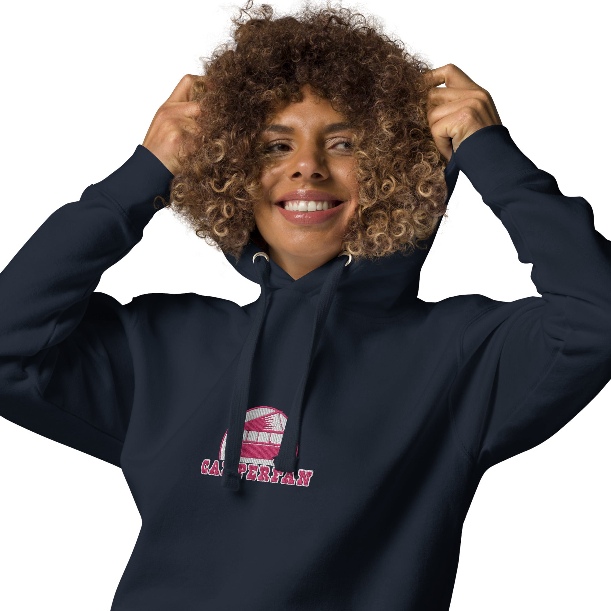 Unisex Cotton Hoodie Camperfan flamingo/white embroidered pattern