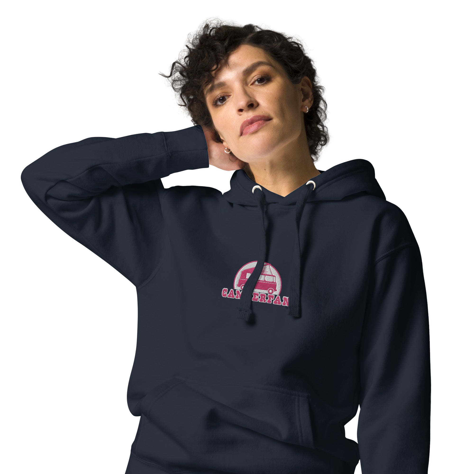 Unisex Cotton Hoodie Camperfan flamingo/white embroidered pattern