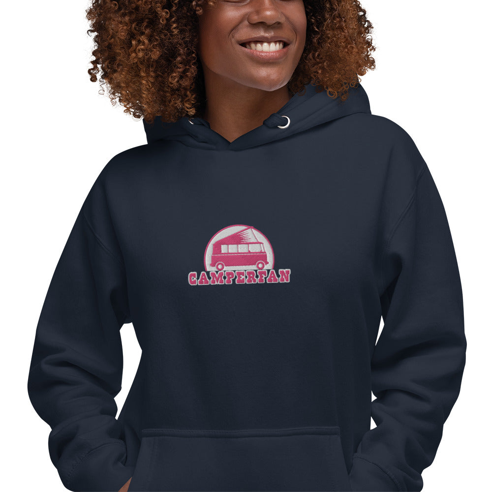 Unisex Cotton Hoodie Camperfan flamingo/white embroidered pattern