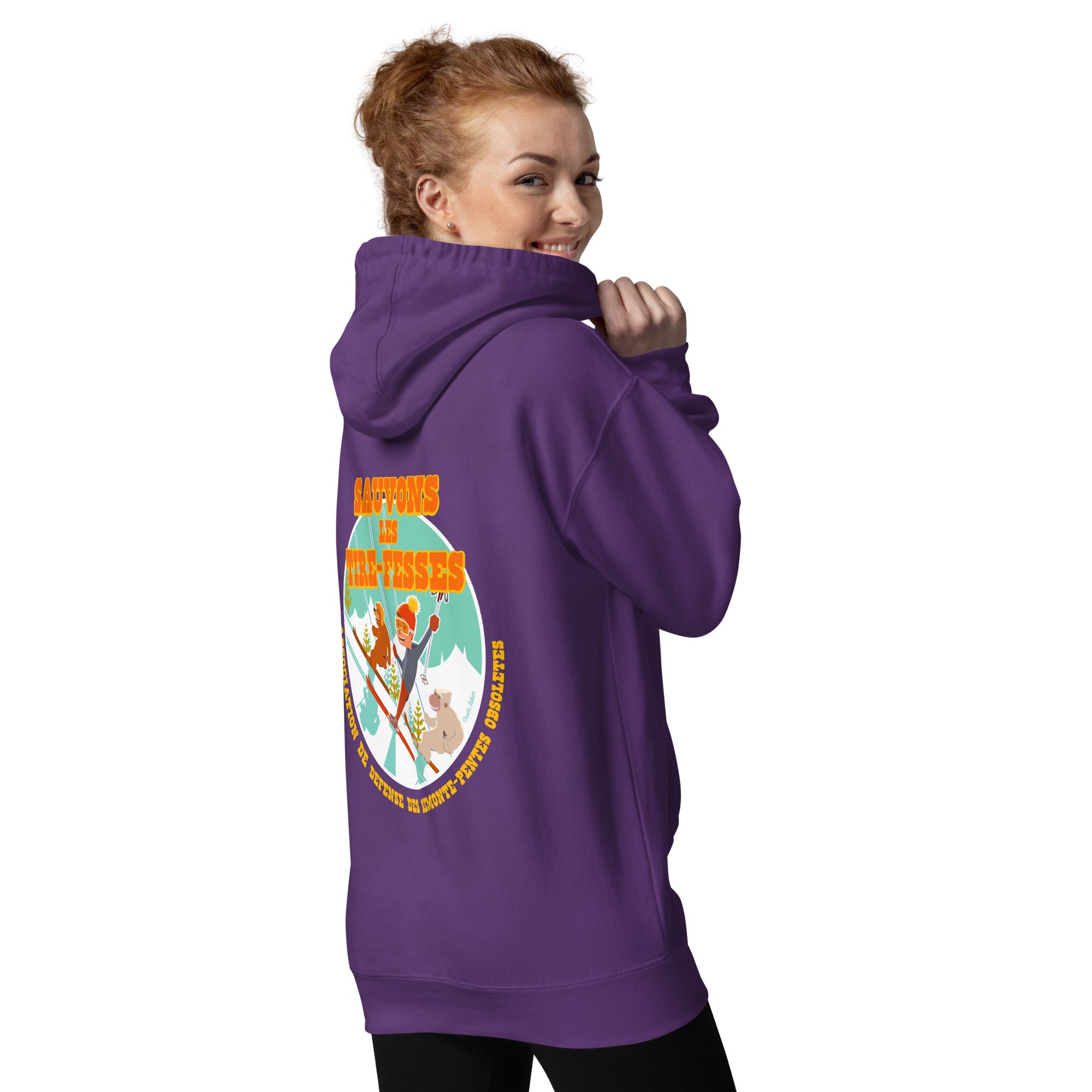 Sweat à capuche unisexe en coton Sauvons les Tires-fesses (face & dos)