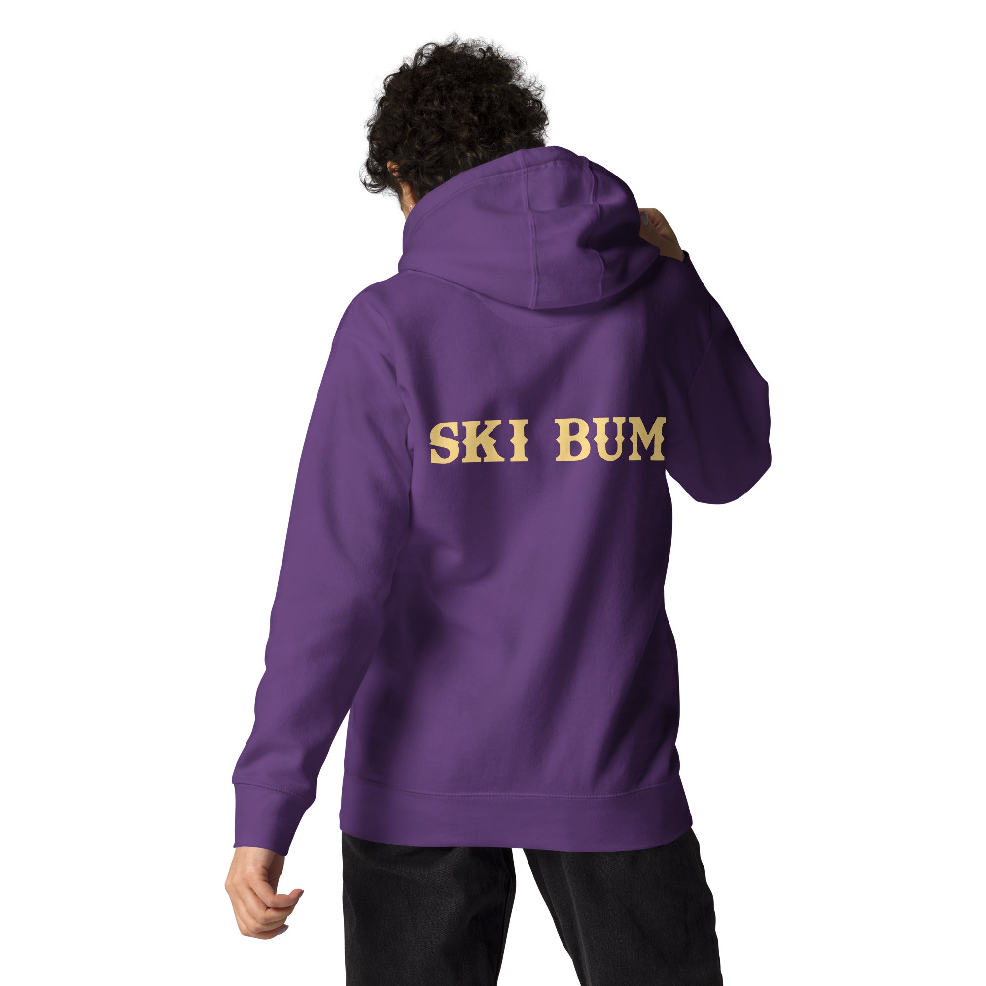 Sweat à capuche unisexe en coton Ski Bum texte clair (face & dos)