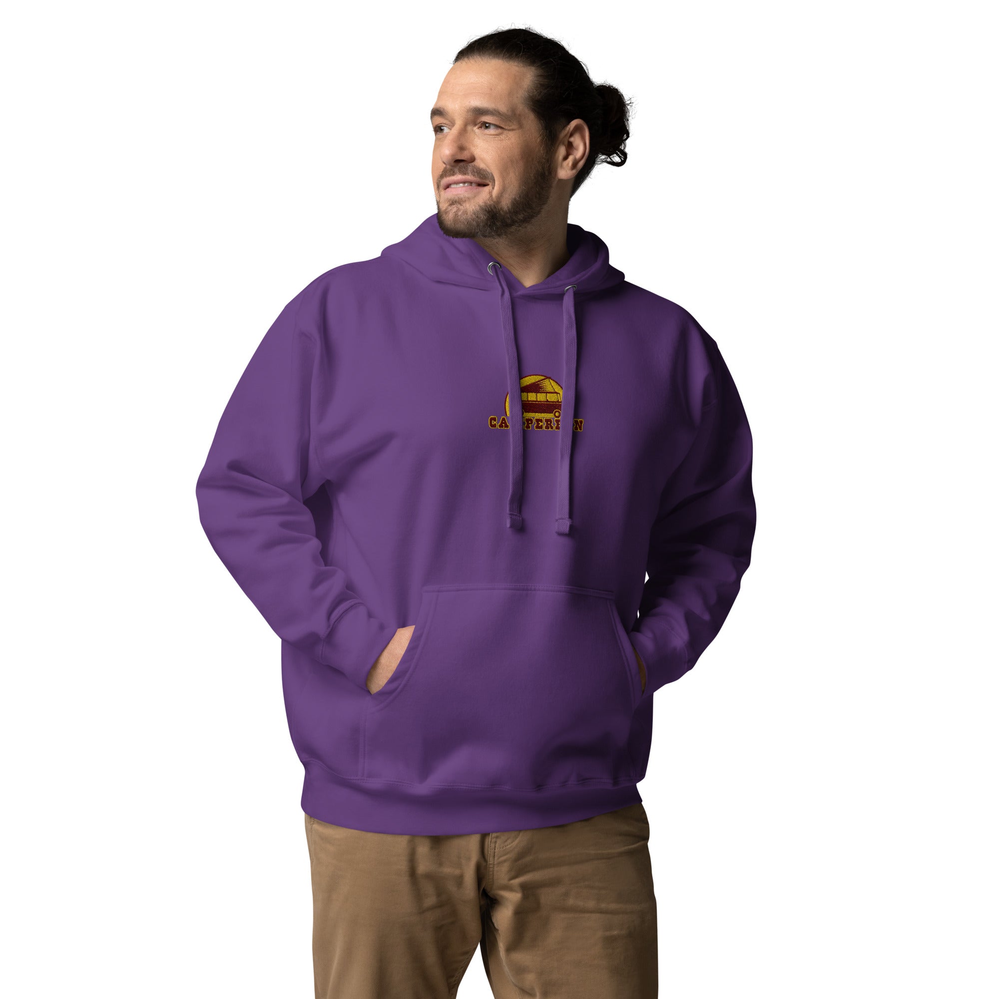 Unisex Cotton Hoodie Camperfan marroon/yellow embroidered pattern