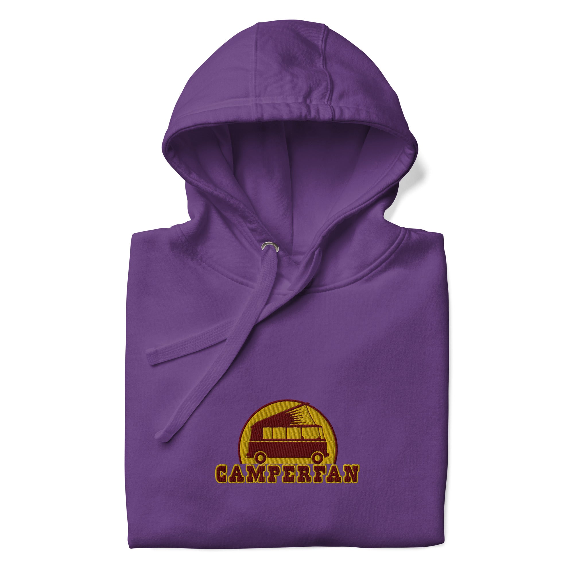 Unisex Cotton Hoodie Camperfan marroon/yellow embroidered pattern