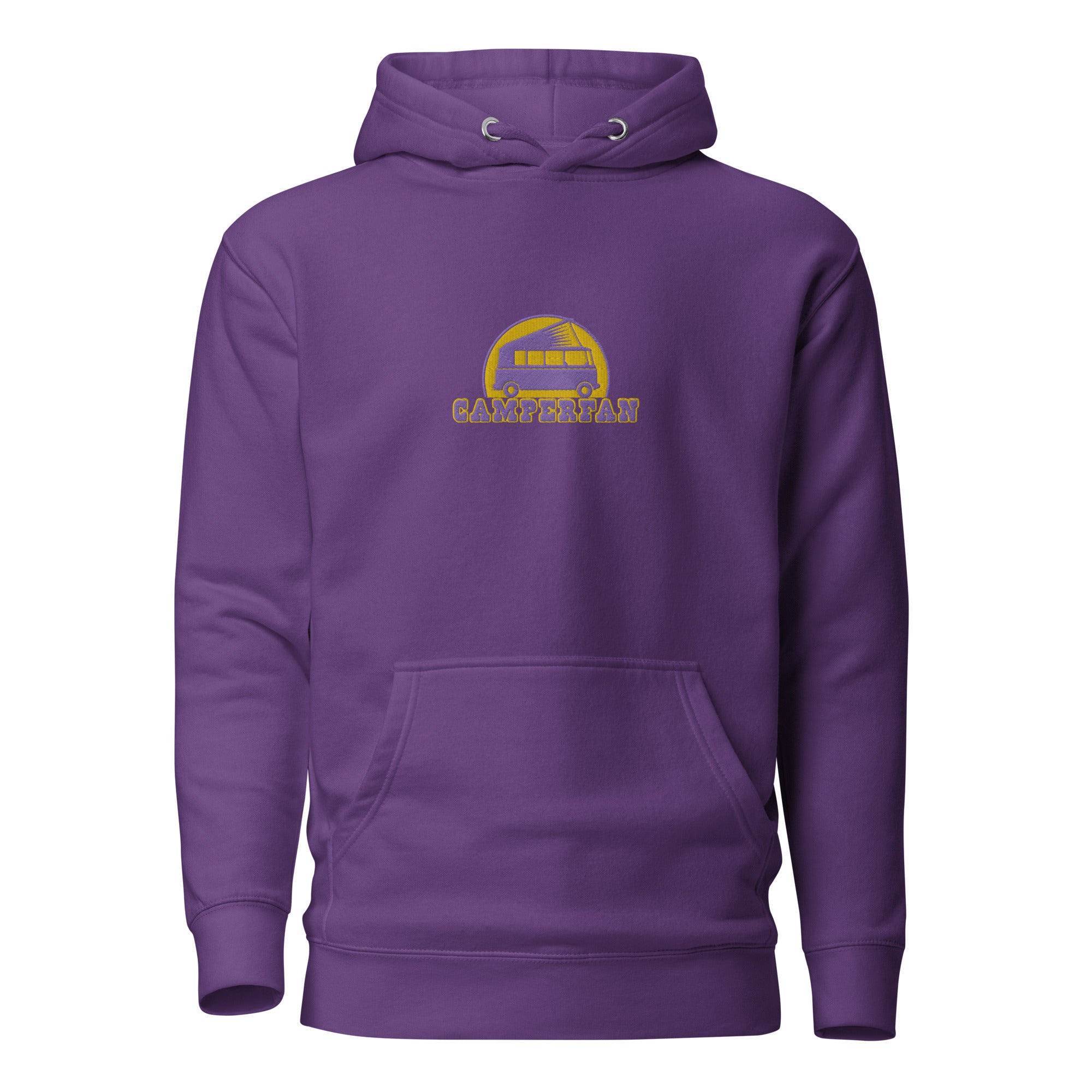 Unisex Cotton Hoodie Camperfan purple/yellow embroidered pattern