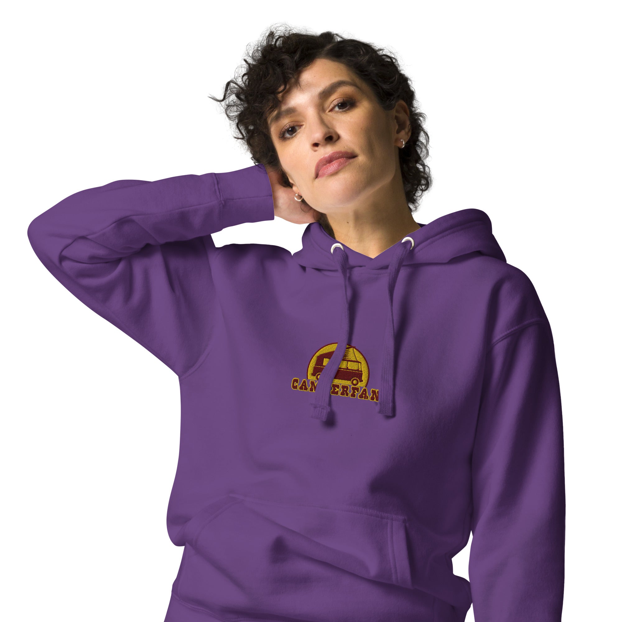 Unisex Cotton Hoodie Camperfan marroon/yellow embroidered pattern