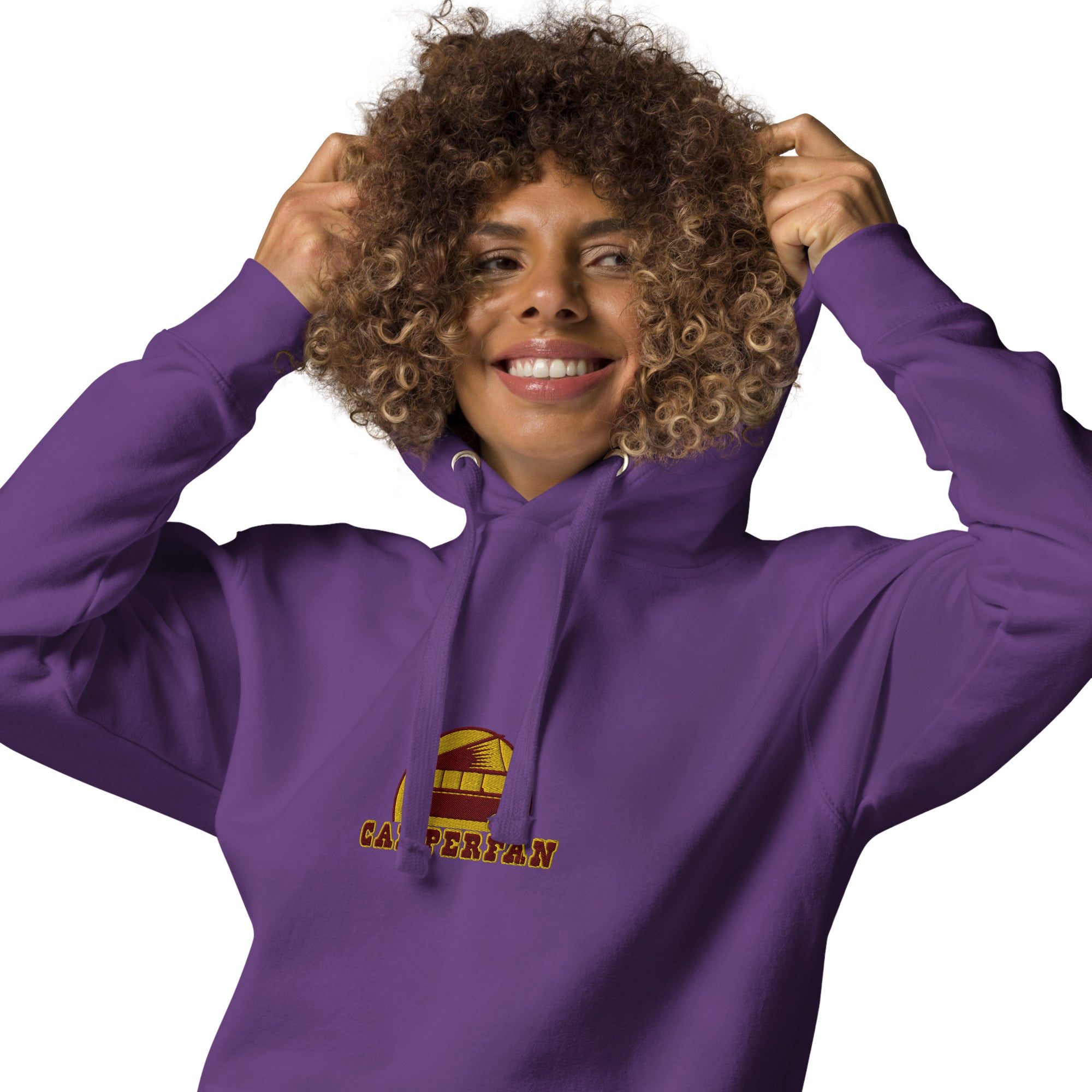 Unisex Cotton Hoodie Camperfan marroon/yellow embroidered pattern