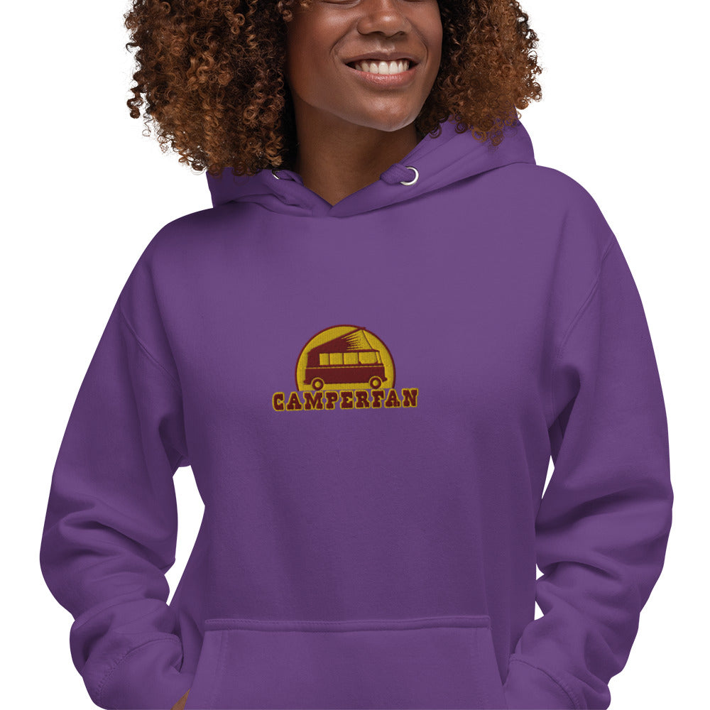 Unisex Cotton Hoodie Camperfan marroon/yellow embroidered pattern
