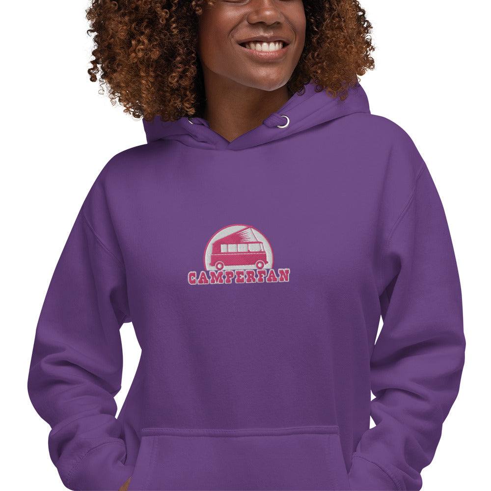 Unisex Cotton Hoodie Camperfan flamingo/white embroidered pattern