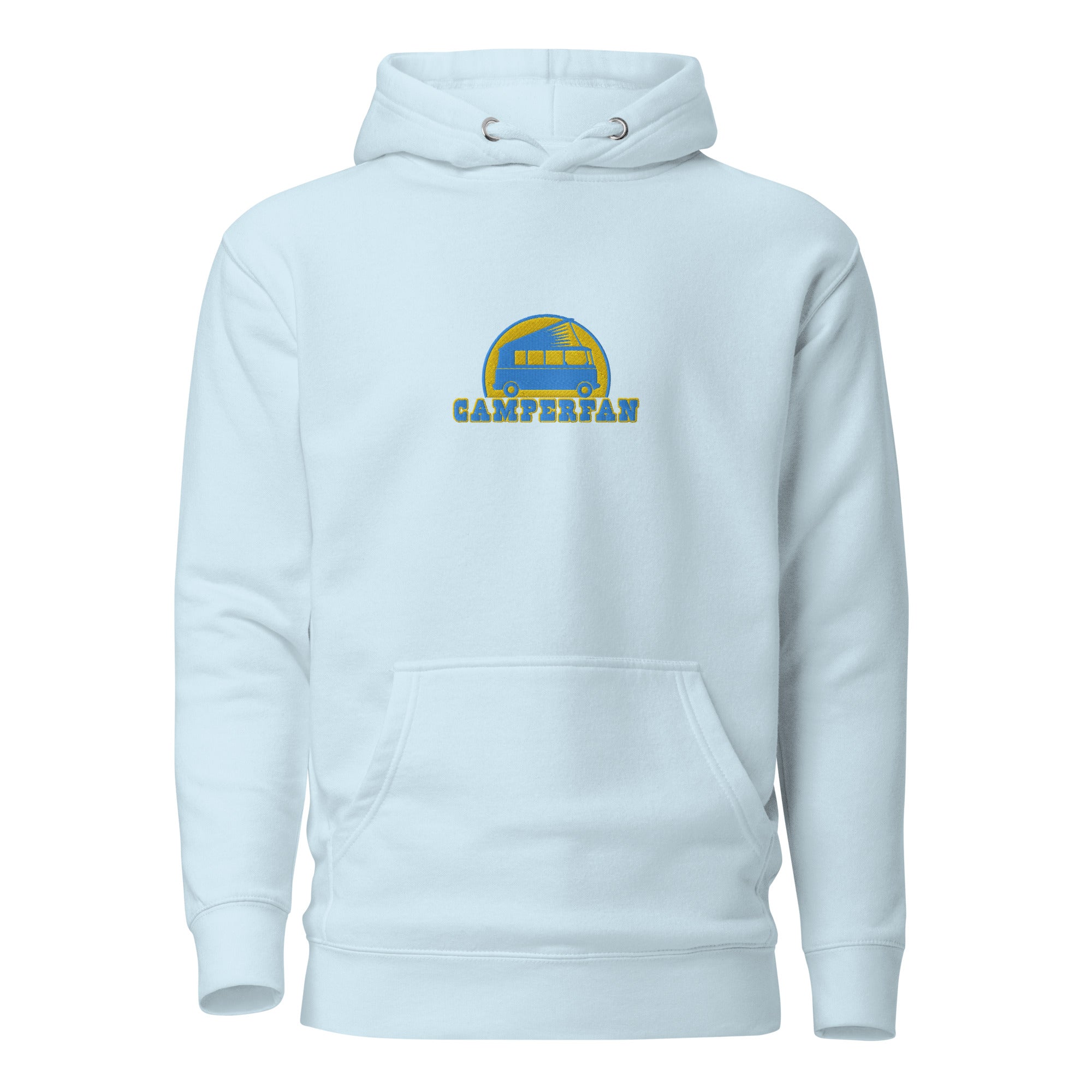 Unisex Cotton Hoodie Camperfan aqua/gold embroidered pattern