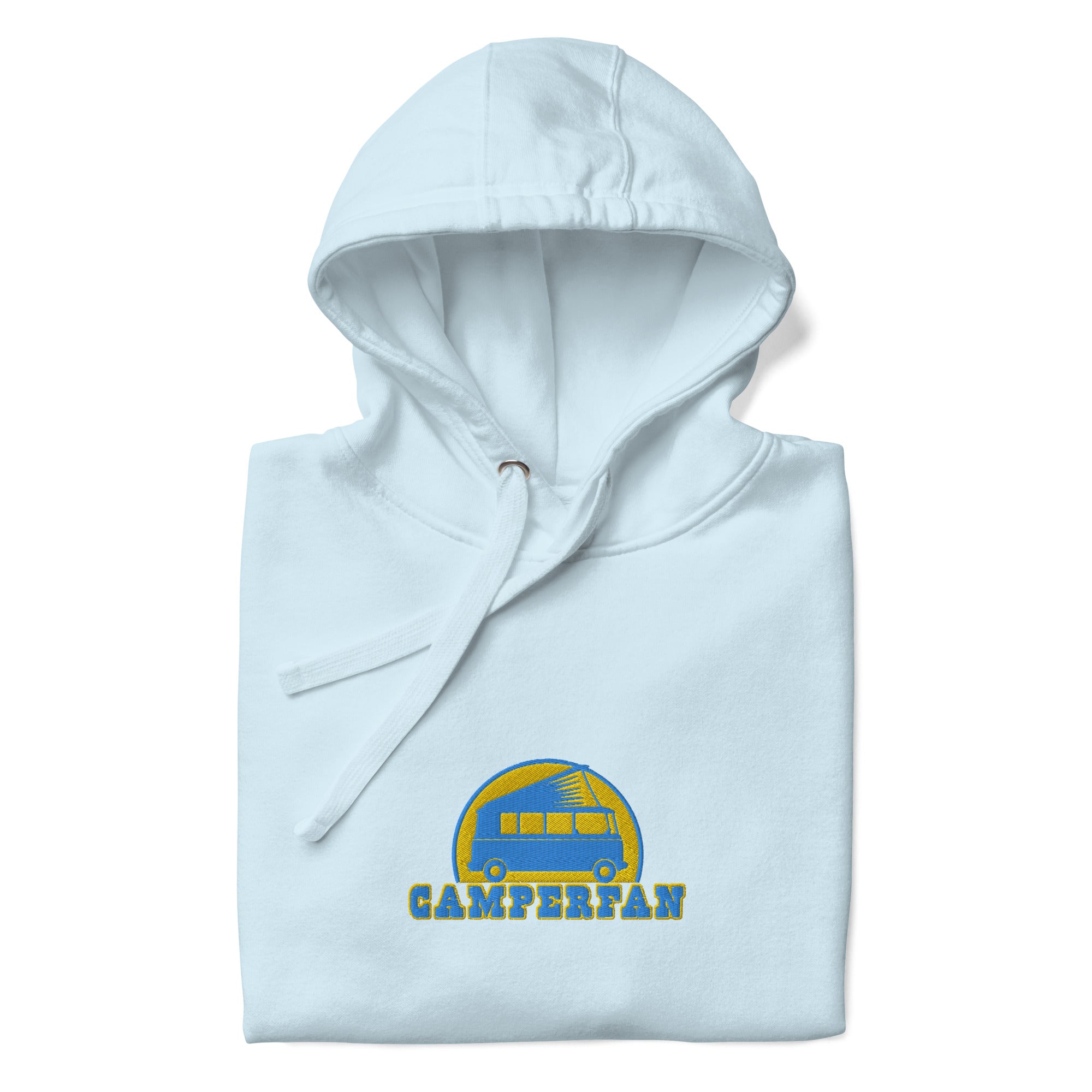 Unisex Cotton Hoodie Camperfan aqua/gold embroidered pattern