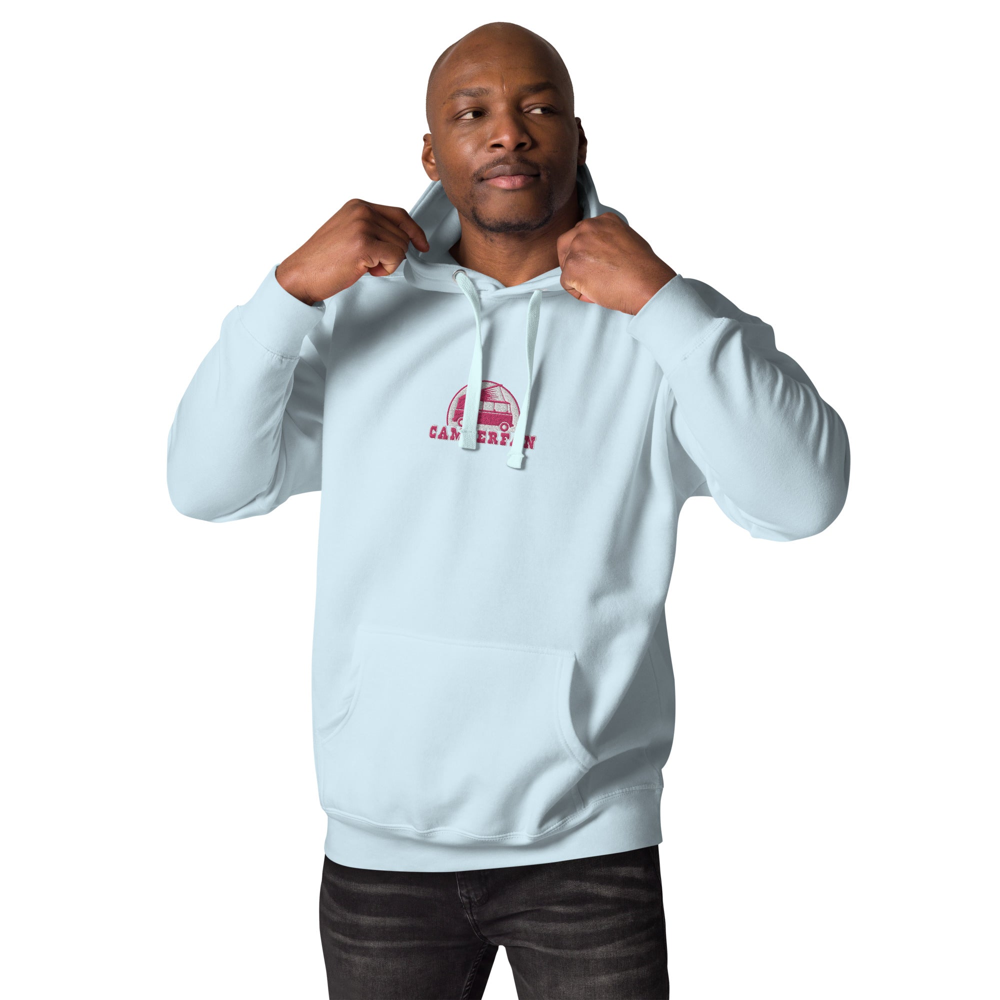 Unisex Cotton Hoodie Camperfan flamingo/white embroidered pattern