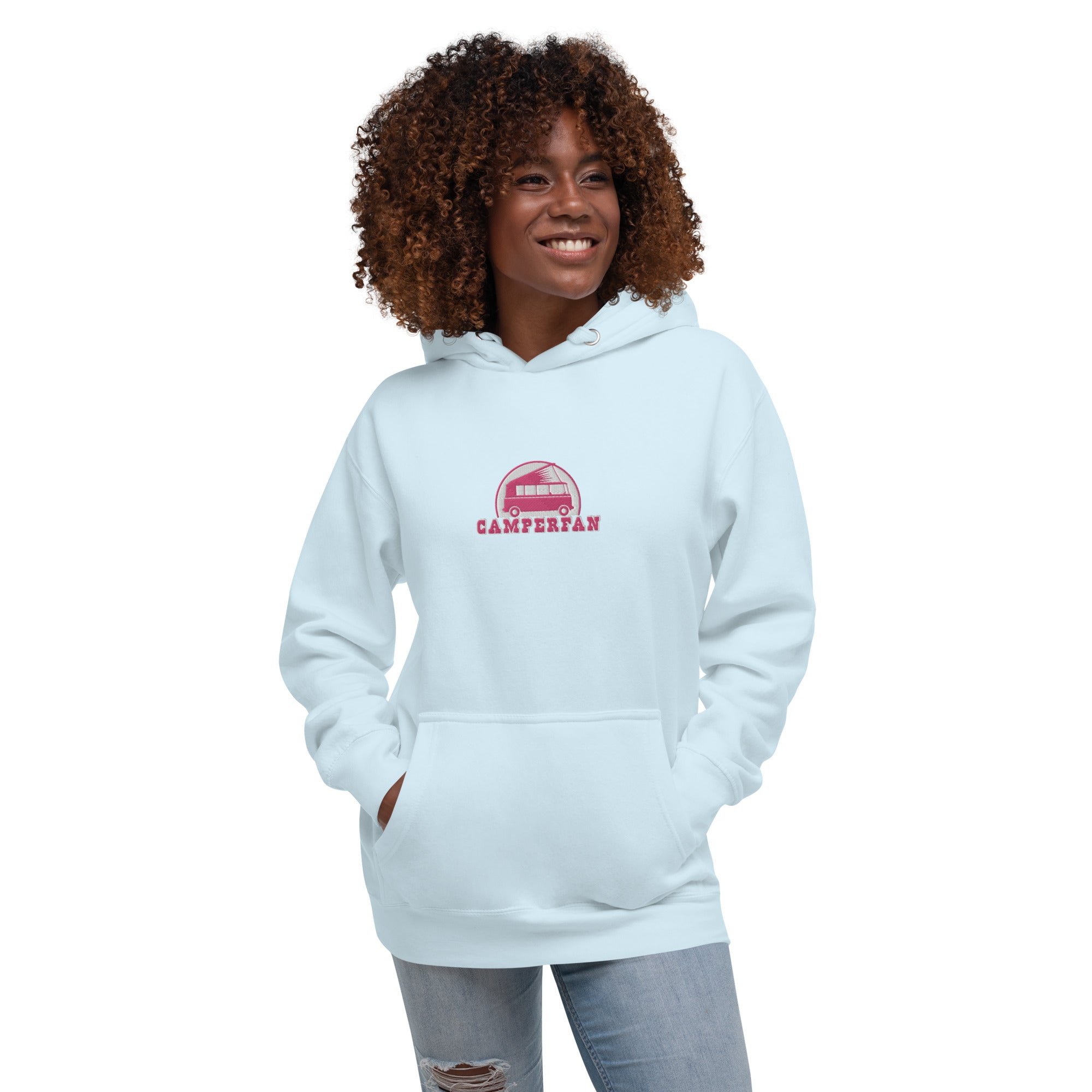 Unisex Cotton Hoodie Camperfan flamingo/white embroidered pattern