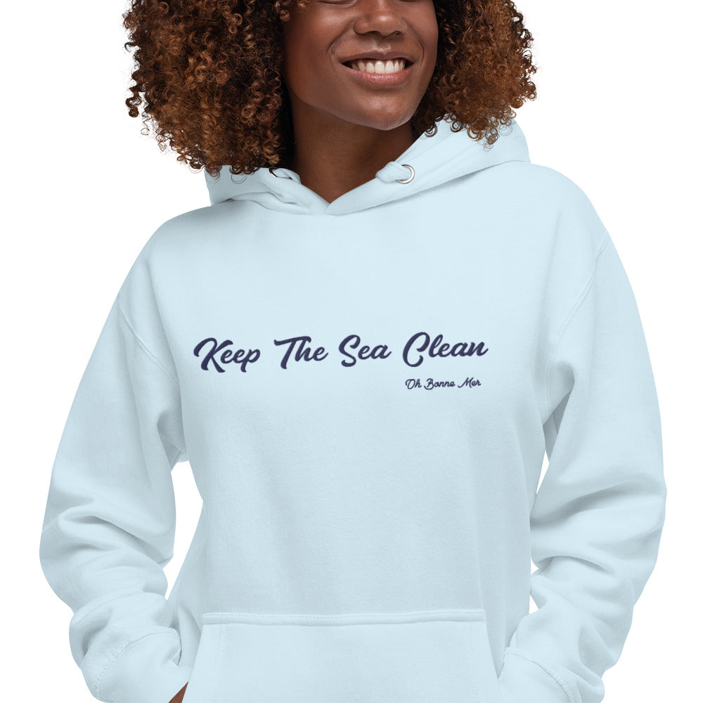 Sweat à capuche unisexe en coton Keep The Sea Clean grand motif brodé navy