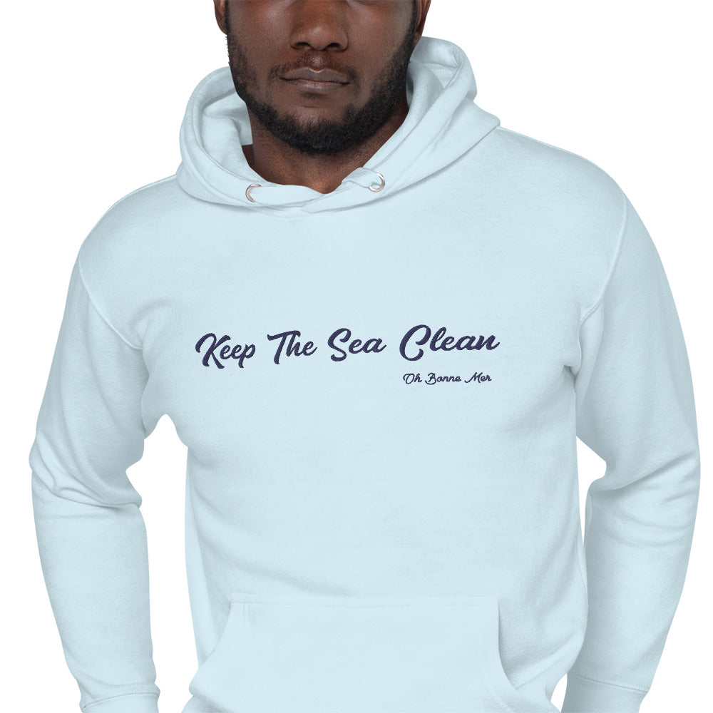 Sweat à capuche unisexe en coton Keep The Sea Clean grand motif brodé navy
