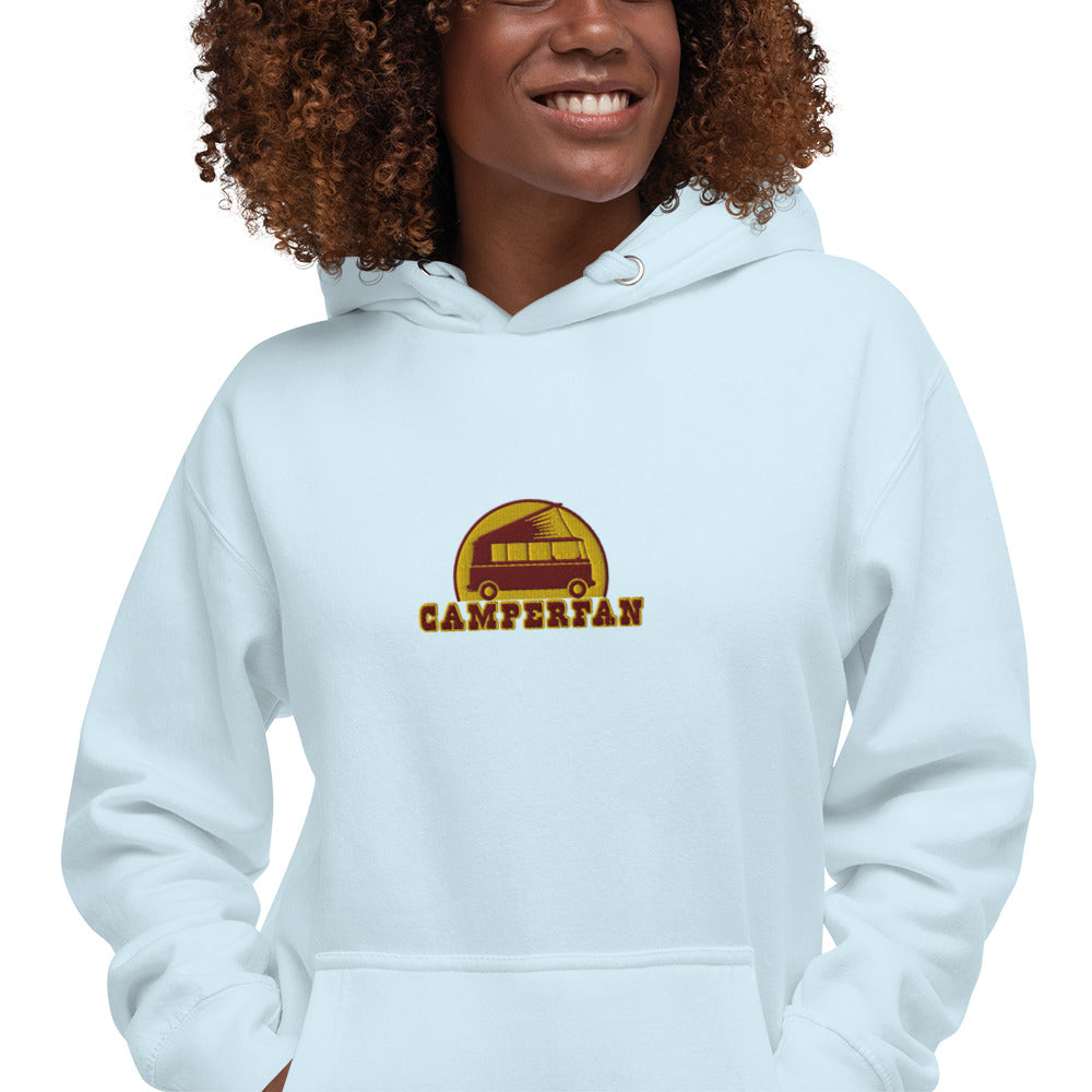 Unisex Cotton Hoodie Camperfan marroon/yellow embroidered pattern