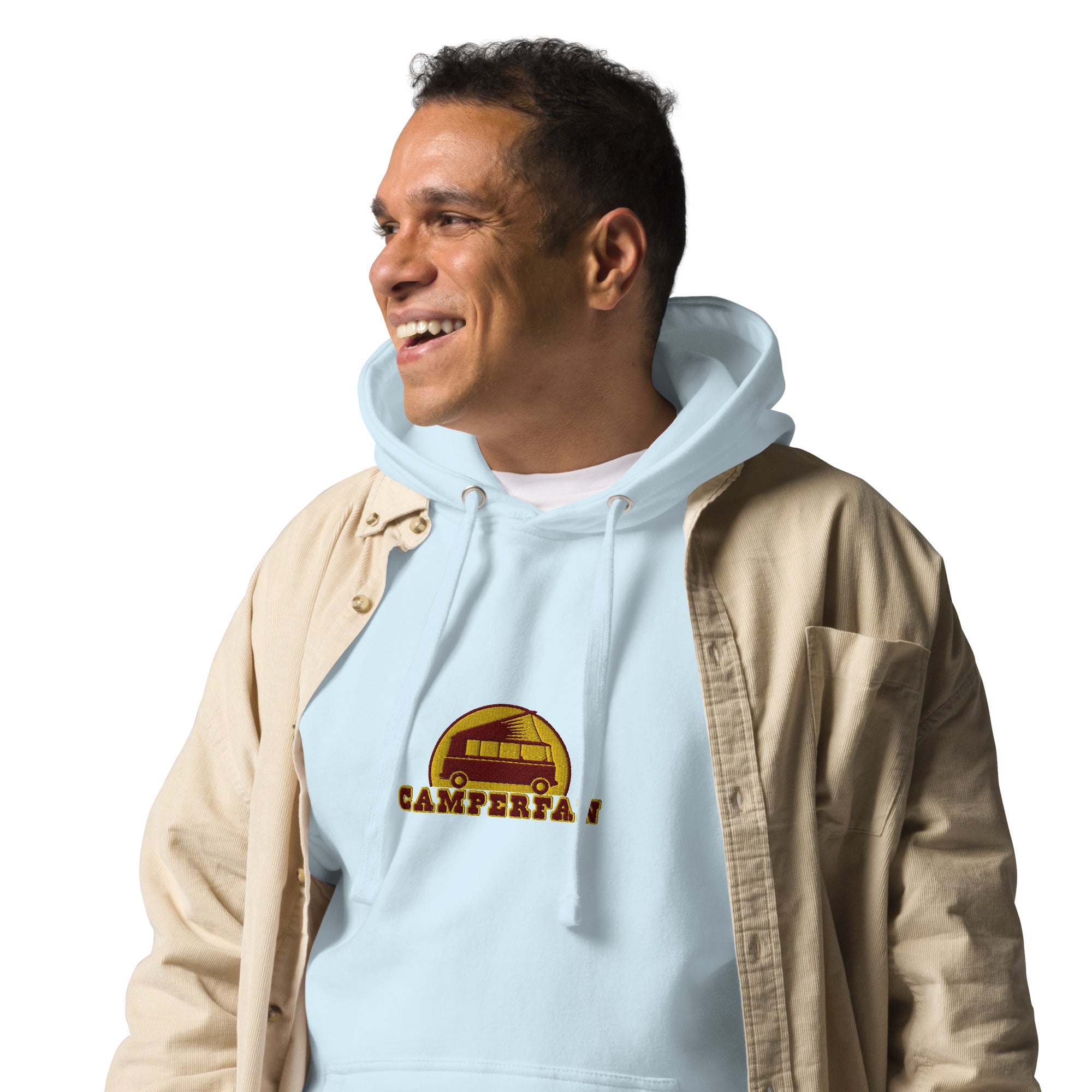 Unisex Cotton Hoodie Camperfan marroon/yellow embroidered pattern