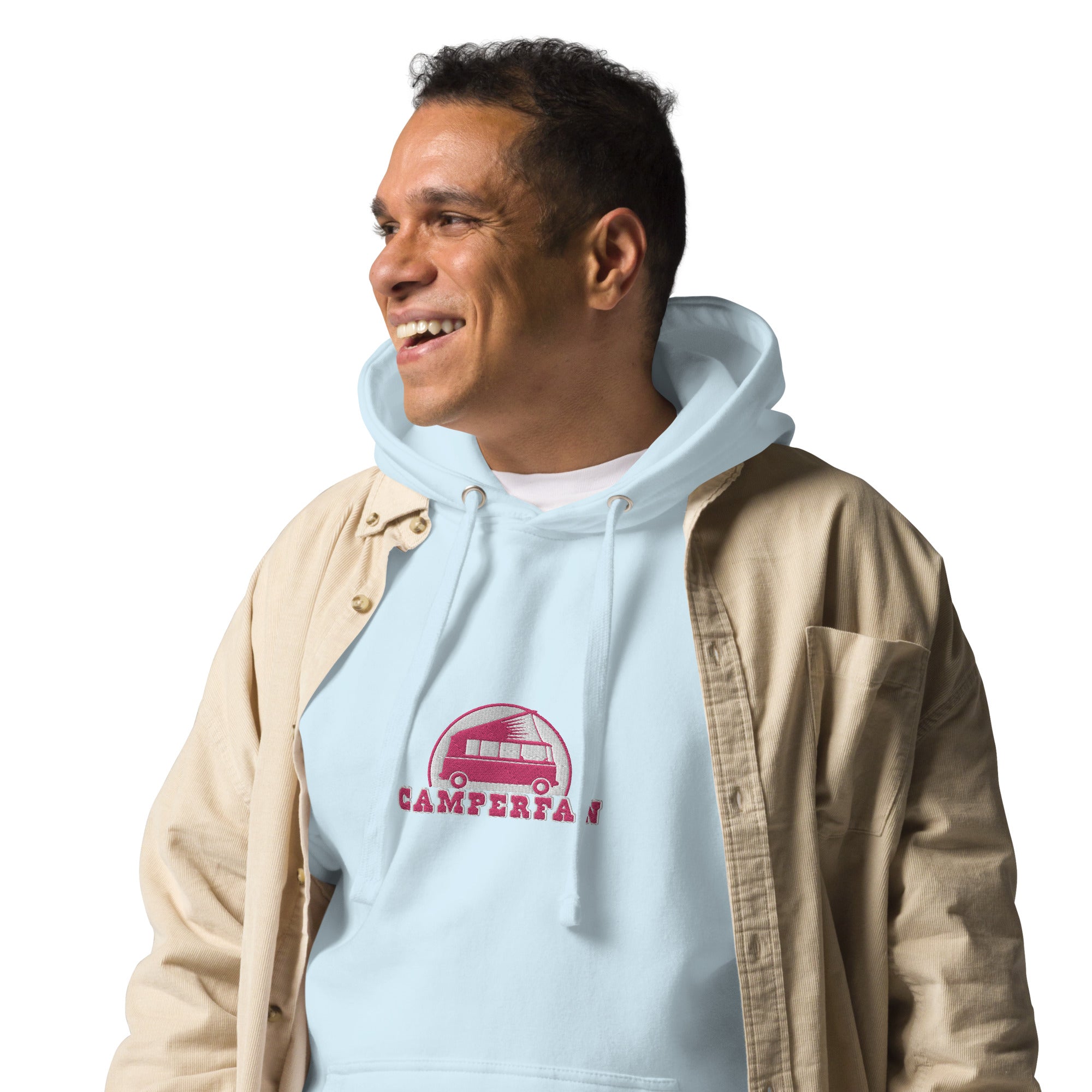 Unisex Cotton Hoodie Camperfan flamingo/white embroidered pattern