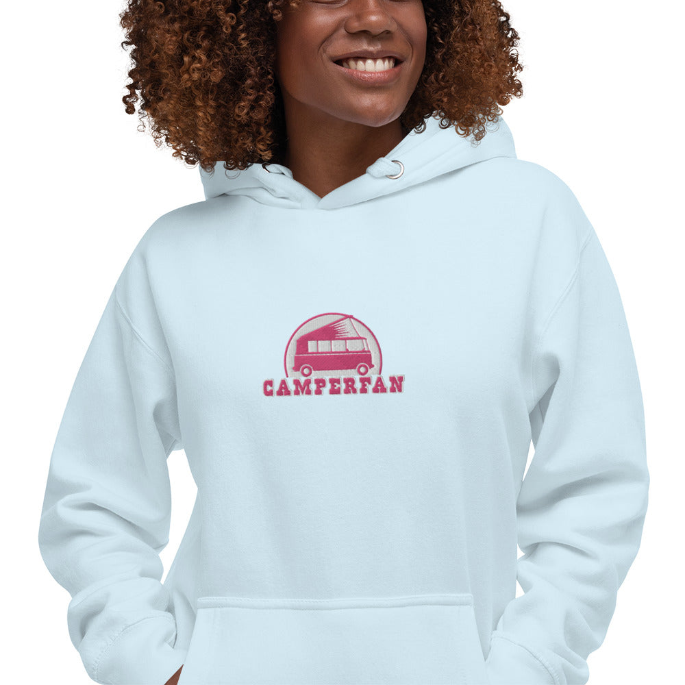 Unisex Cotton Hoodie Camperfan flamingo/white embroidered pattern
