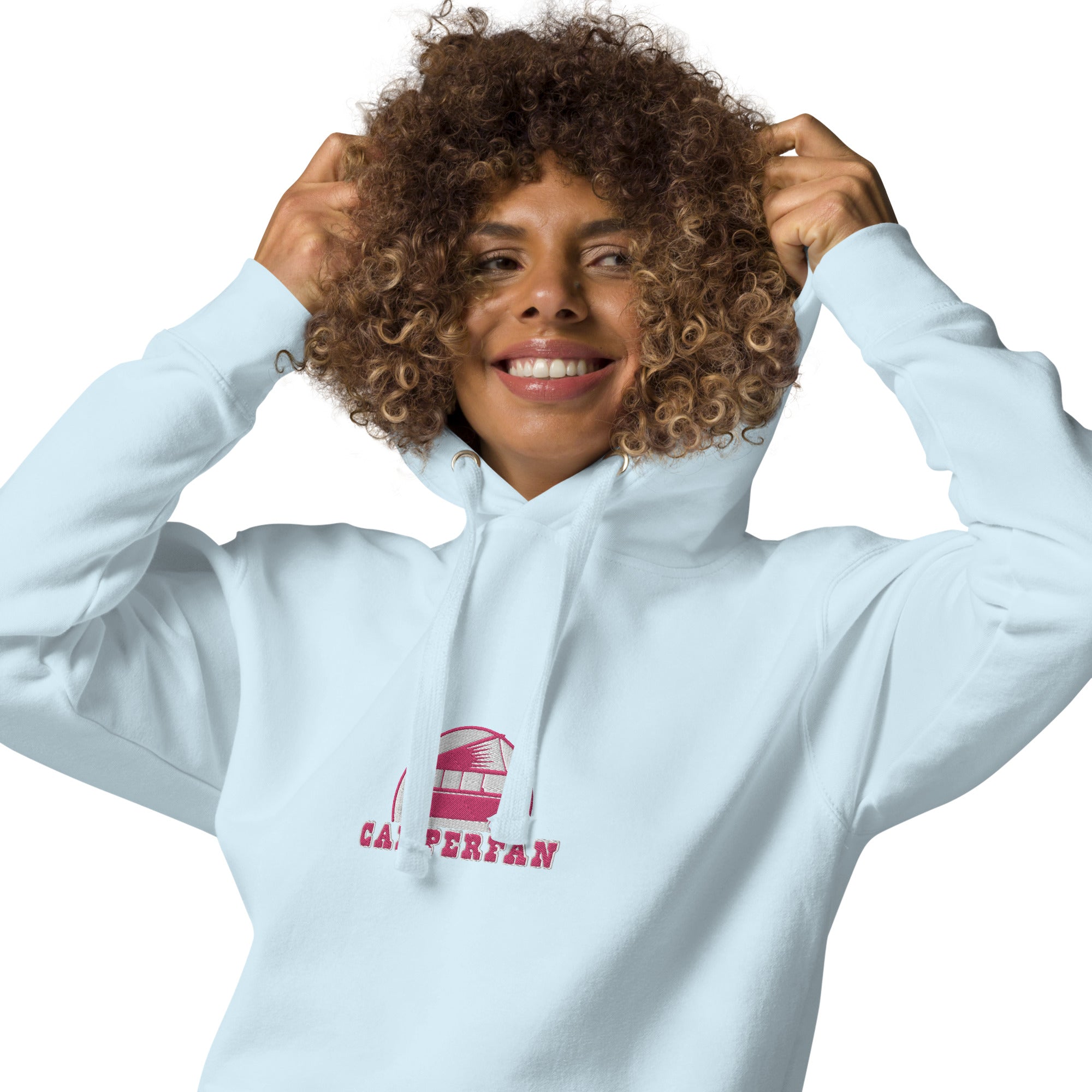 Unisex Cotton Hoodie Camperfan flamingo/white embroidered pattern