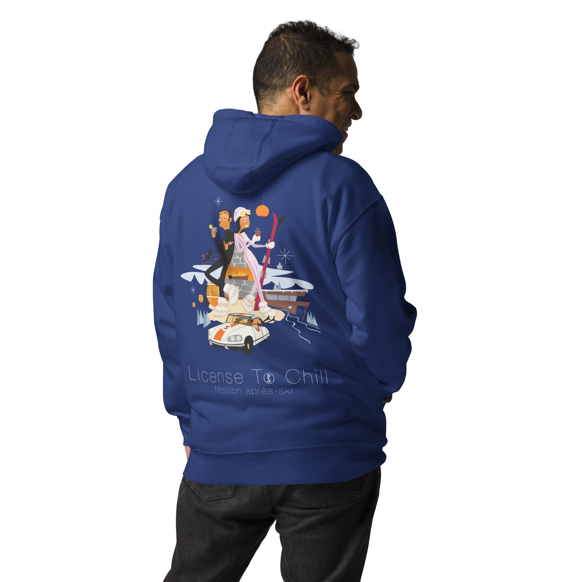 Sweat à capuche unisexe en coton License To Chill Mission Après-Ski (face & dos)
