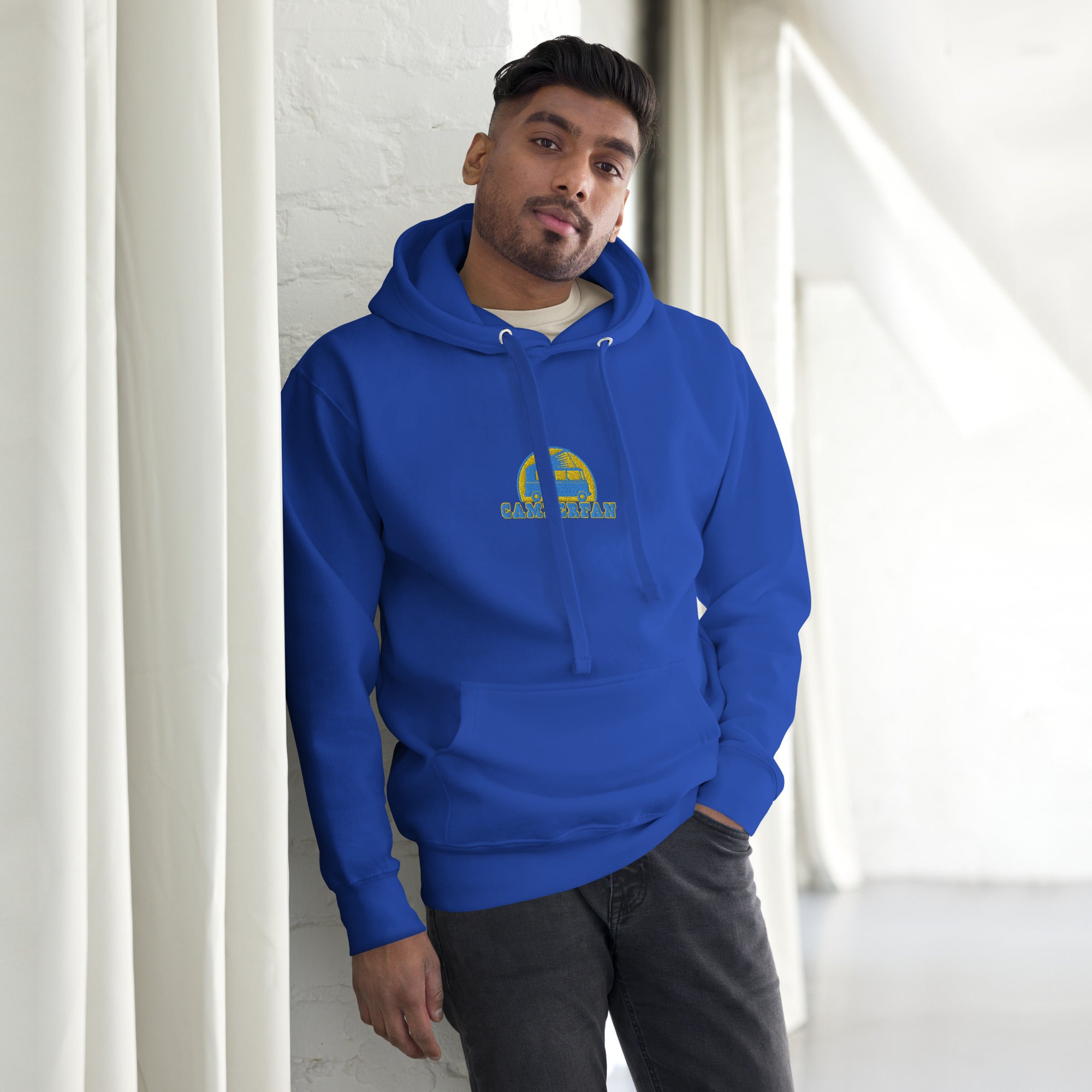 Sweat à capuche unisexe en coton Camperfan aqua/gold brodé