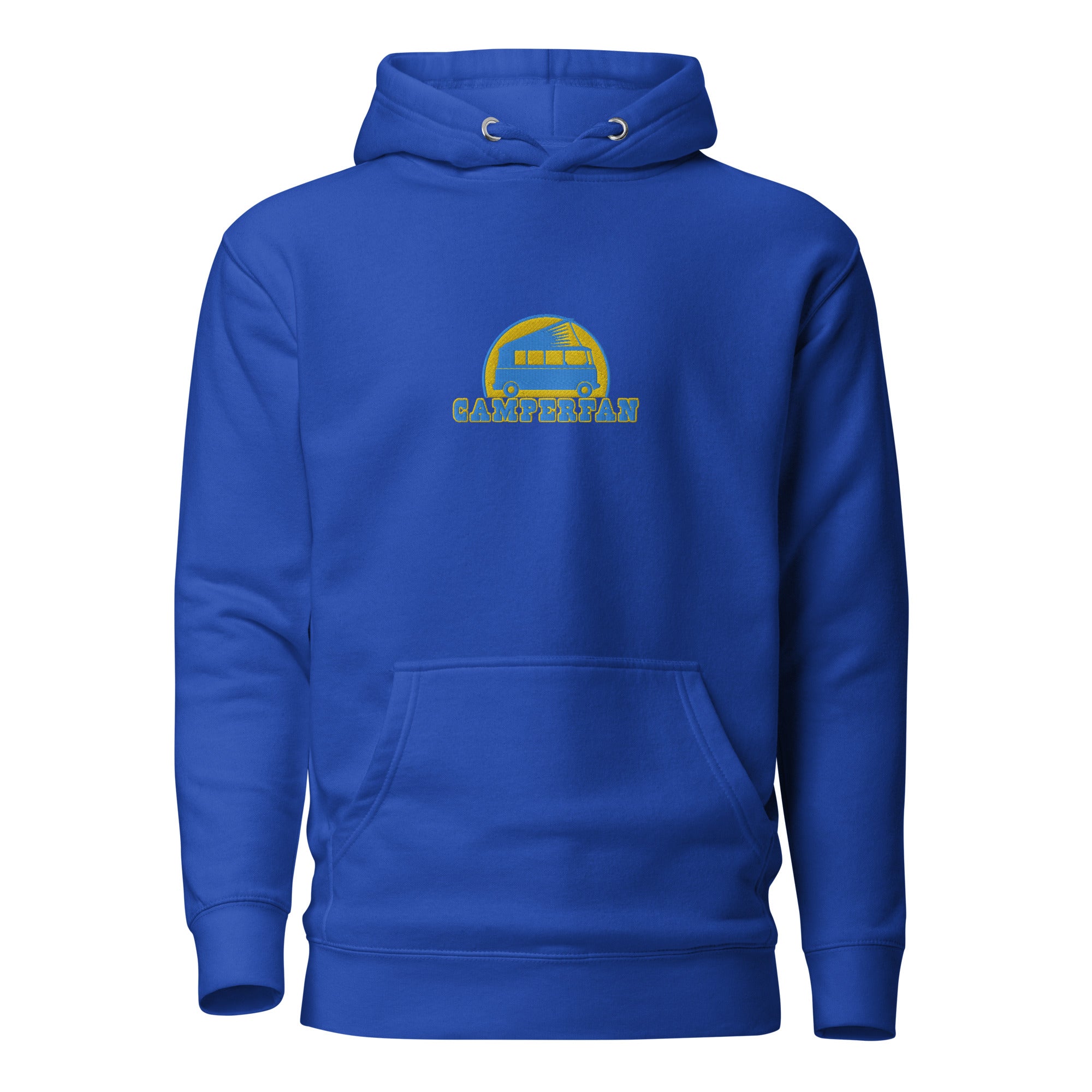 Unisex Cotton Hoodie Camperfan aqua/gold embroidered pattern