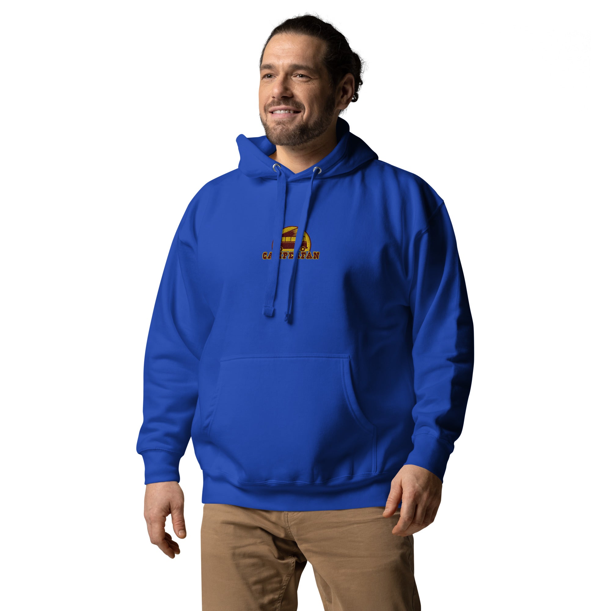 Unisex Cotton Hoodie Camperfan marroon/yellow embroidered pattern