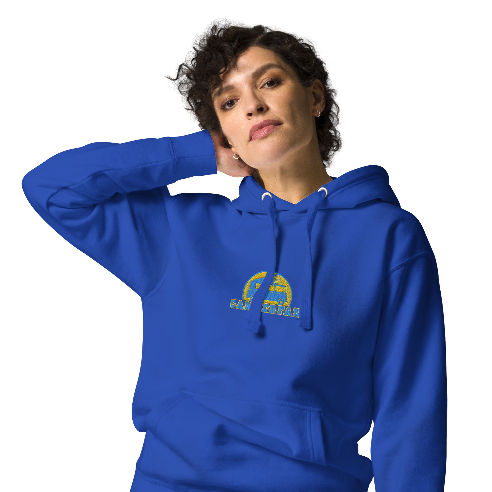 Unisex Cotton Hoodie Camperfan aqua/gold embroidered pattern