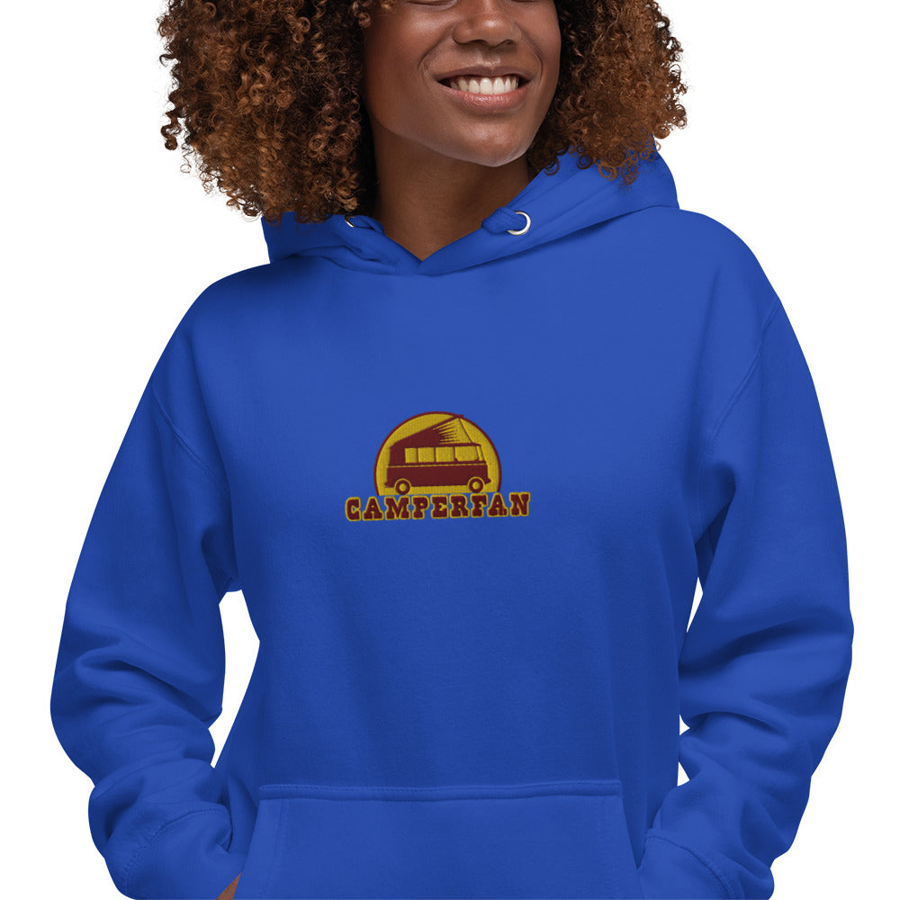Unisex Cotton Hoodie Camperfan marroon/yellow embroidered pattern