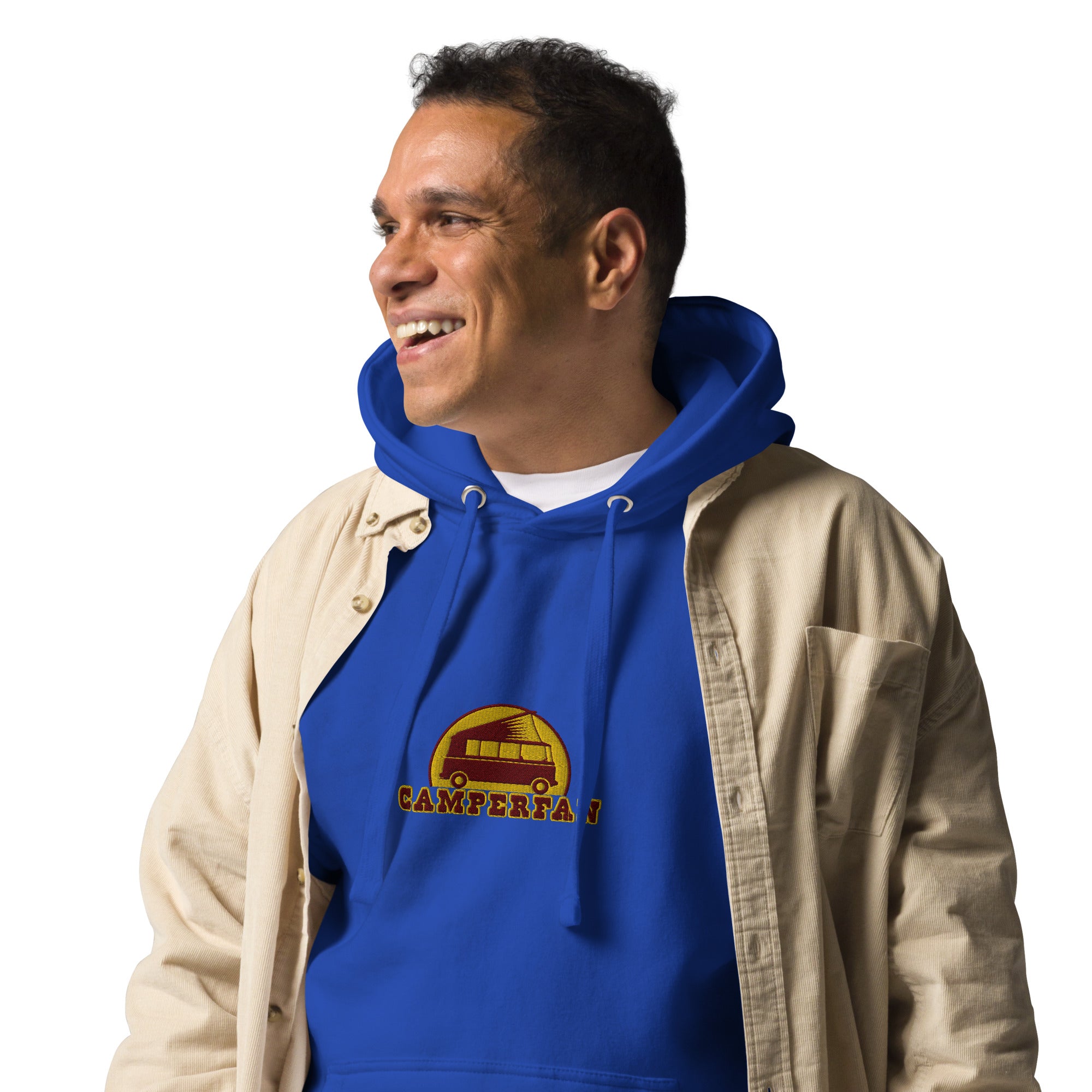 Unisex Cotton Hoodie Camperfan marroon/yellow embroidered pattern