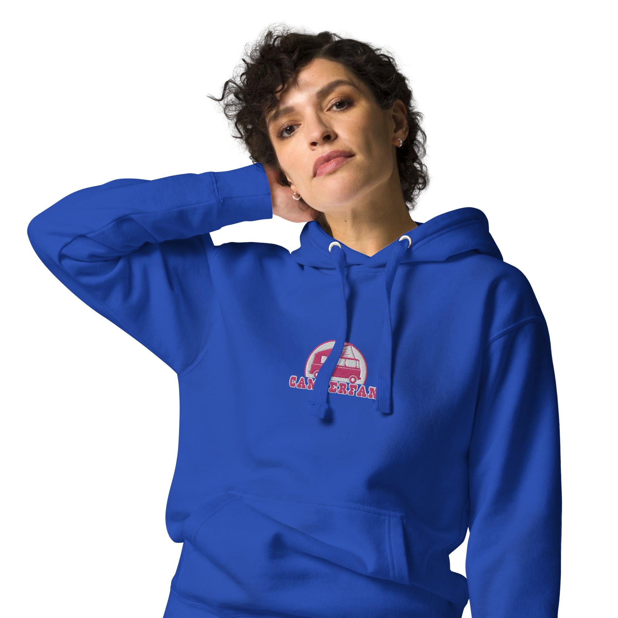 Unisex Cotton Hoodie Camperfan flamingo/white embroidered pattern