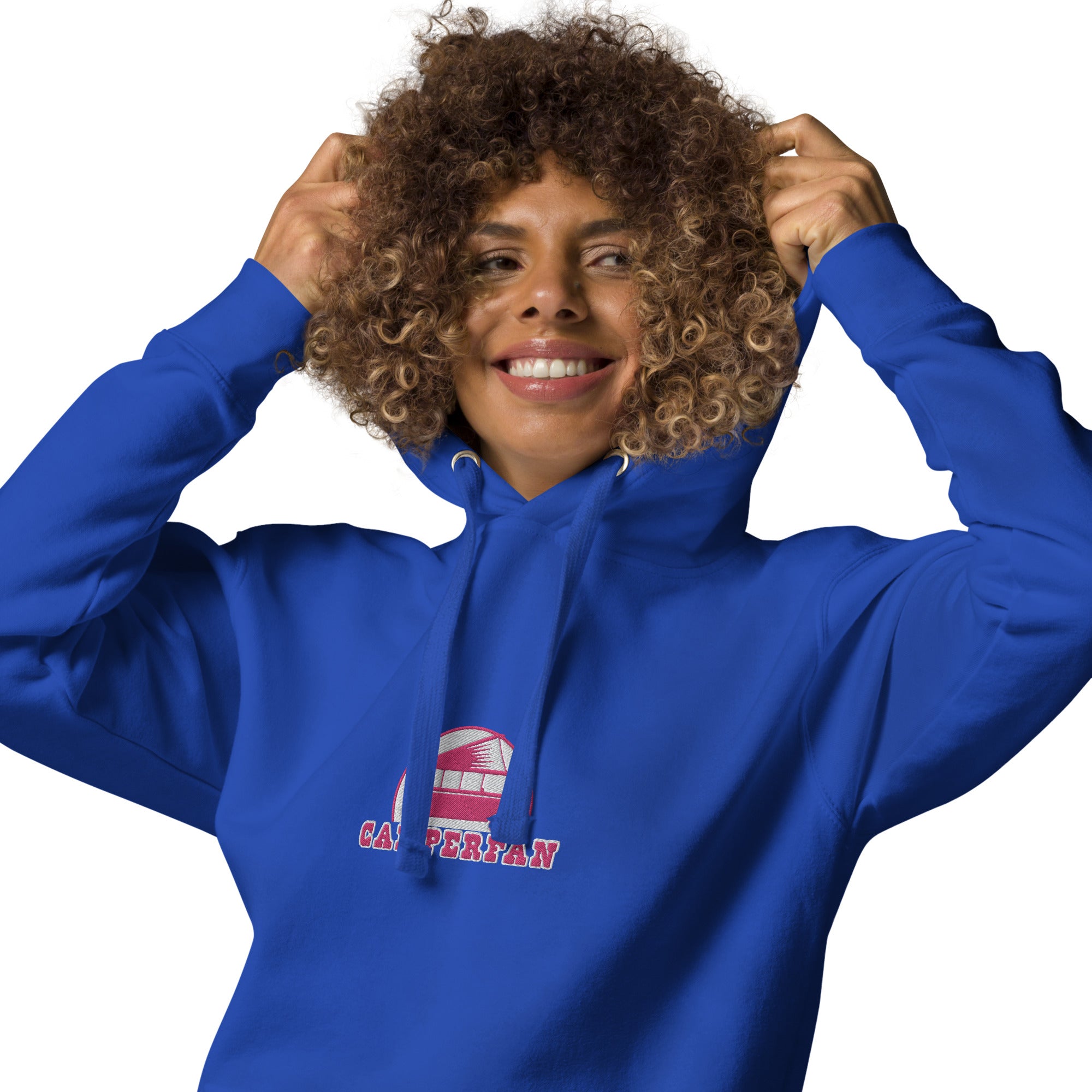 Unisex Cotton Hoodie Camperfan flamingo/white embroidered pattern