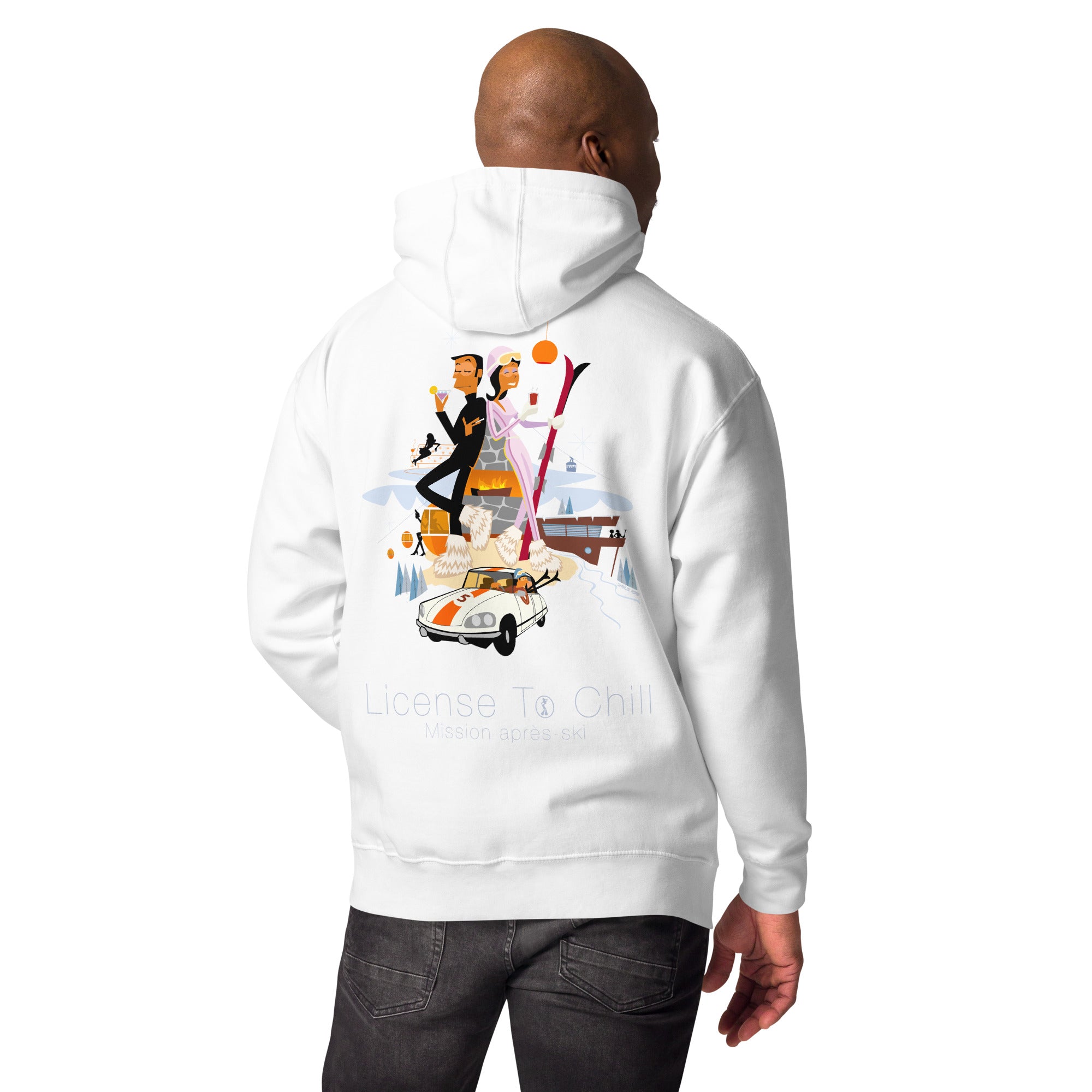 Sweat à capuche unisexe en coton License To Chill Mission Après-Ski (face & dos)
