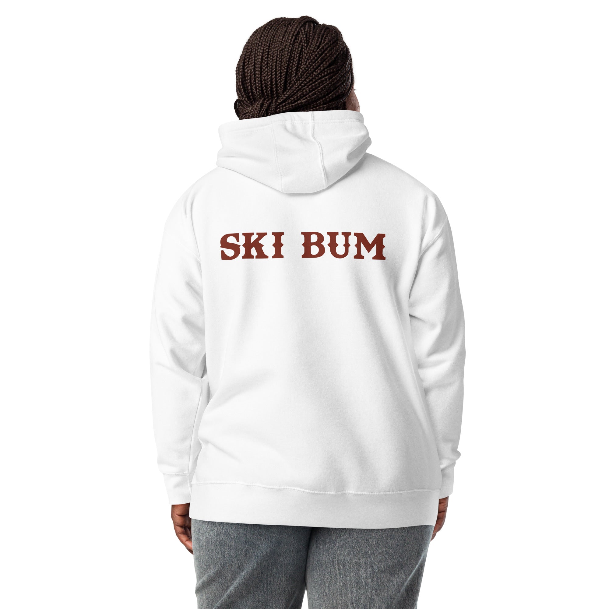 Sweat à capuche unisexe en coton Ski Bum texte foncé (face & dos)