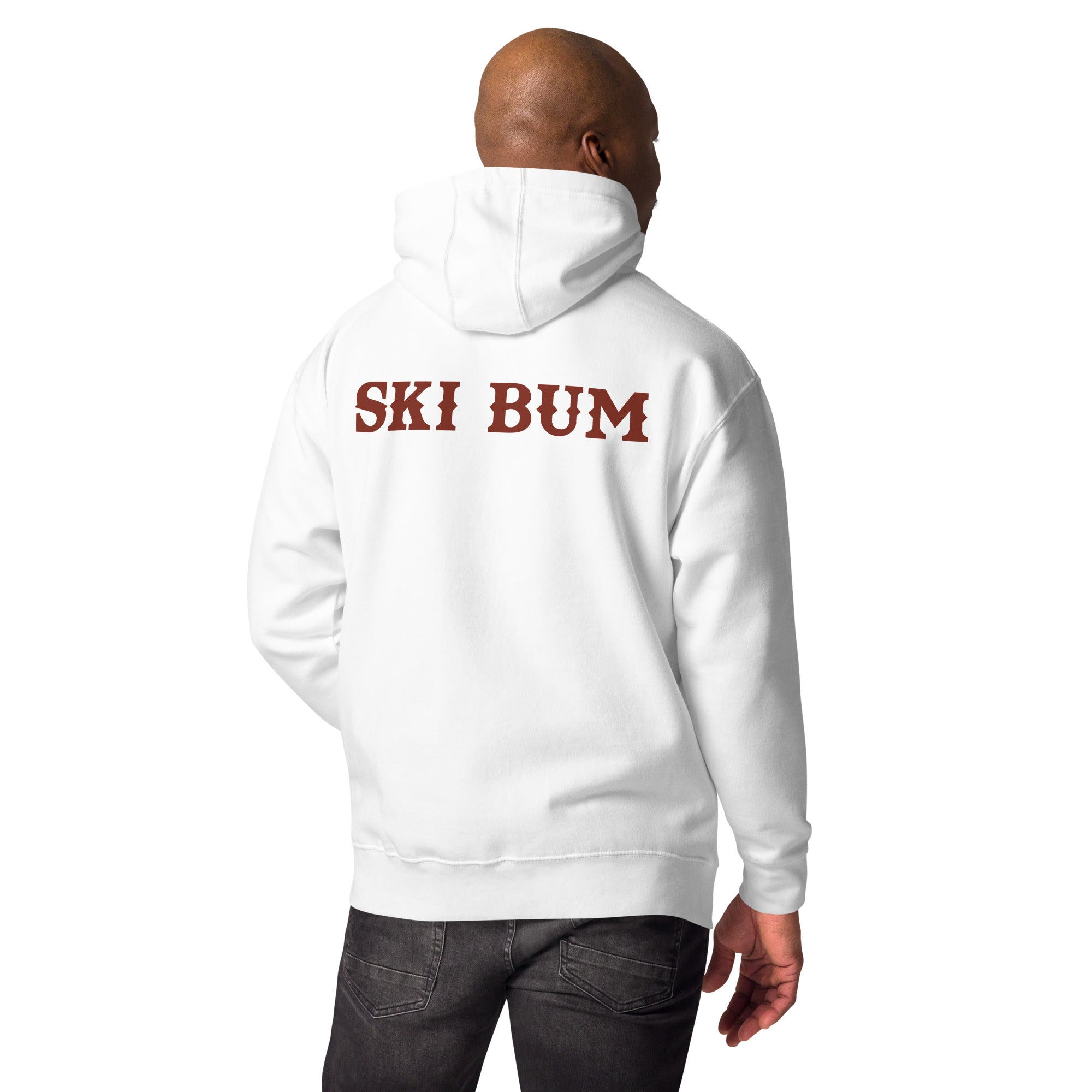 Sweat à capuche unisexe en coton Ski Bum texte foncé (face & dos)